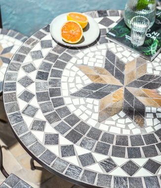 Dehner Gartentisch Mosaiktisch Diana, Stahl/Stein, braun/grau/weiß, verspielter, romantischer Gartentisch im südländischem Design
