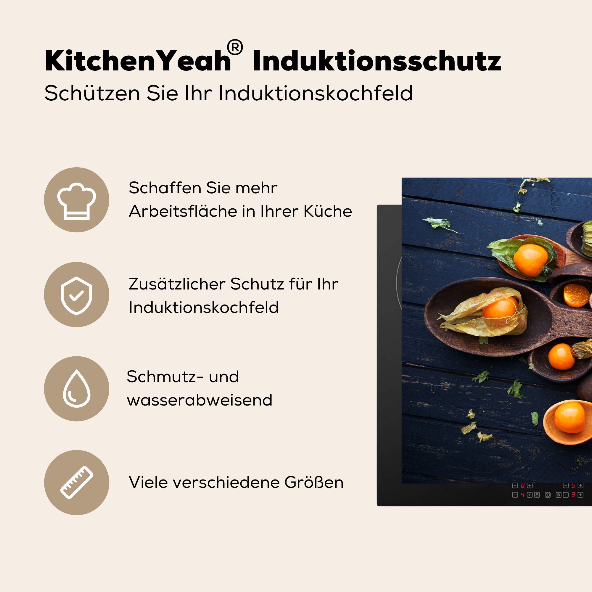 Vinyl, - - Schutz Beeren Ceranfeldabdeckung MuchoWow tlg), die Gewürze, Schöpfkellen küche, cm, Herdblende-/Abdeckplatte (1 Induktionskochfeld für 81x52