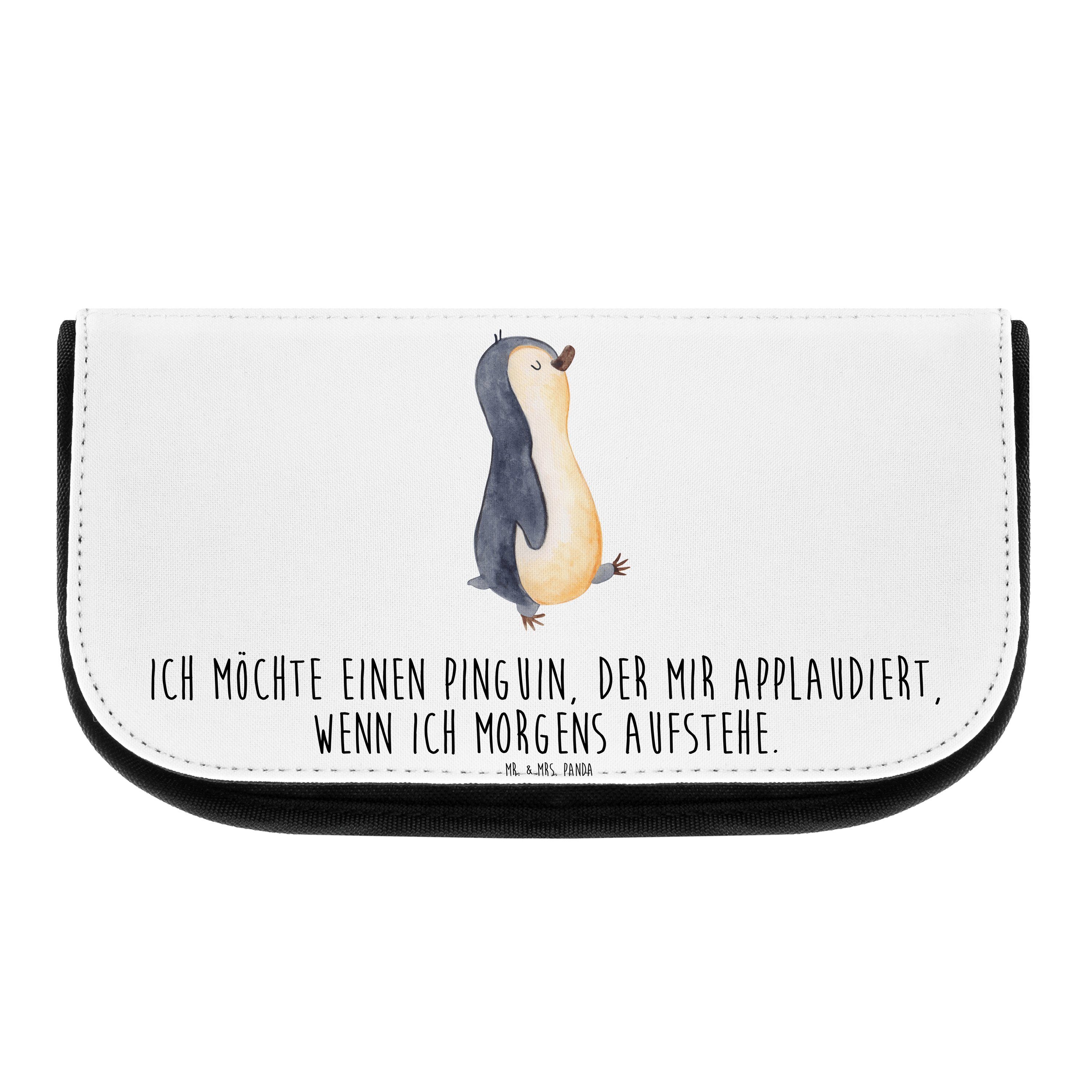 Mr. & Mrs. Panda Kosmetiktasche Pinguin marschierend - Weiß - Geschenk, Langschläfer, Pinguine, Früha (1-tlg)