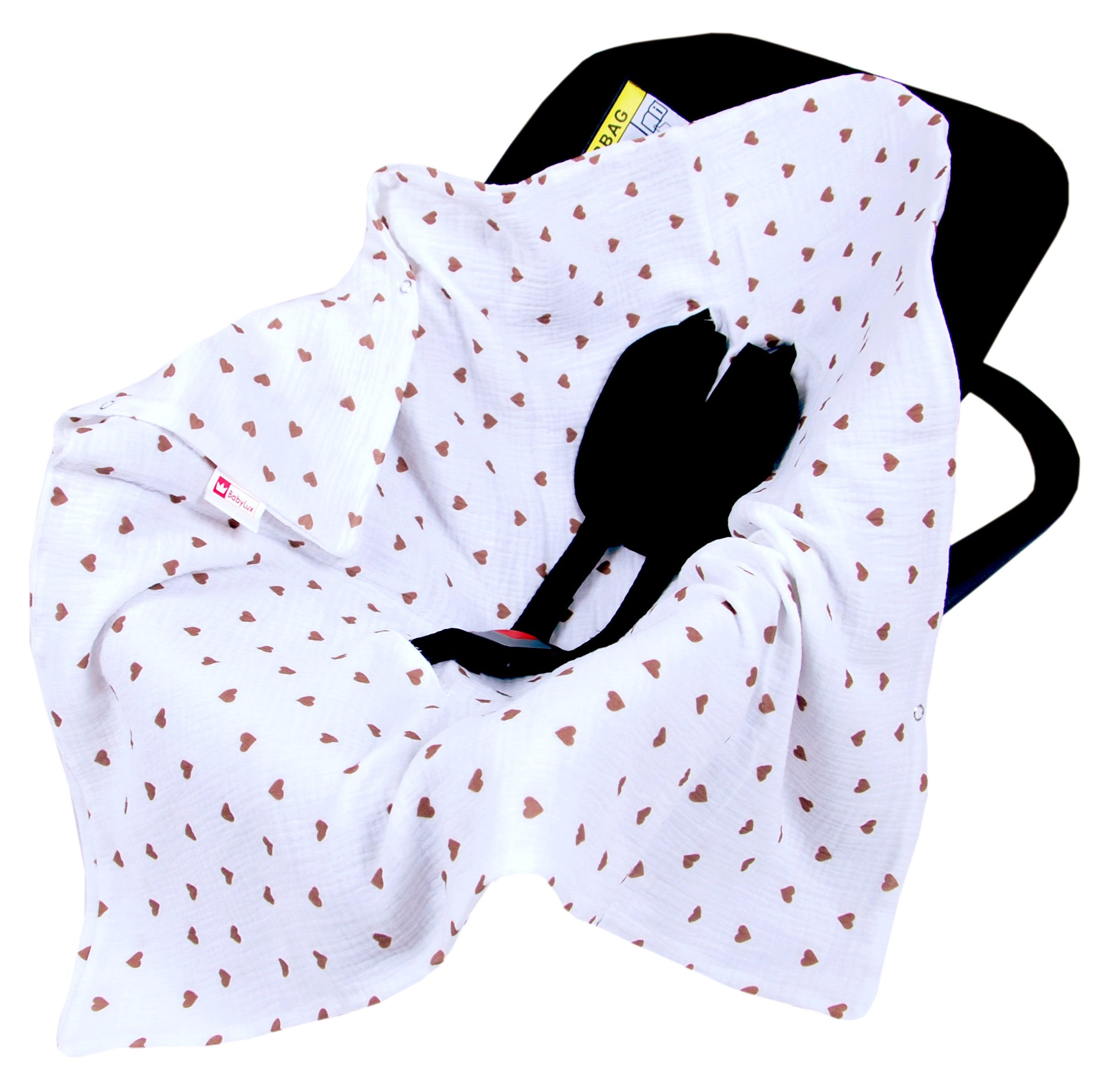 BabyLux Babyschale Einschlagdecke Babyschale Autositz Babydecke 80x80 cm aus Musselin, D3_Goldherzen_80x80