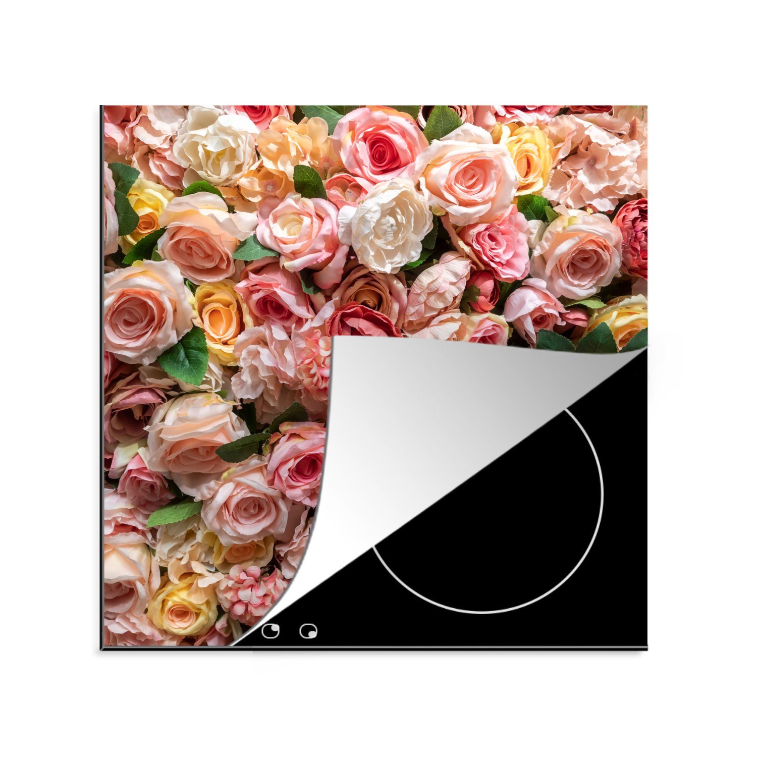 Herdblende-/Abdeckplatte Farben Rosen küche tlg), (1 Arbeitsplatte - - Vinyl, Wand, MuchoWow für cm, 78x78 Ceranfeldabdeckung,