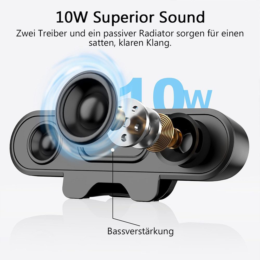 TUWENA PC Lautsprecher, USB Monitor Lautsprecher mit Clip-On,Desktop-Soundbar PC-Lautsprecher (Für PC Monitor, Laptop, Handy, Desktop, Mac, Outdoor, Plug and Play)