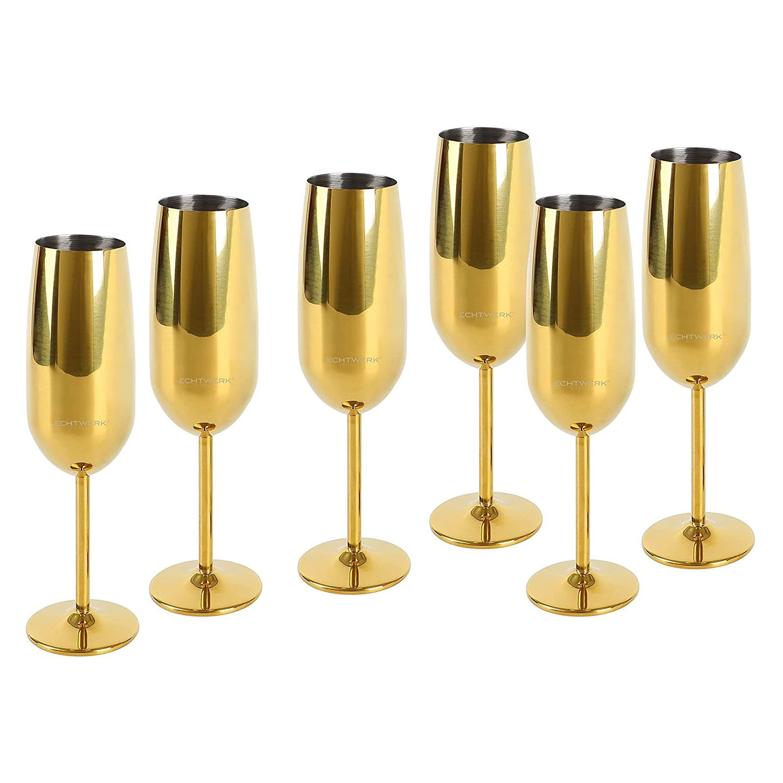 ECHTWERK Glas Sekt-/Champagnerkelch, 6-tlg., Edelstahl, Unzerbrechliche Gläser für Hochzeit/Outdoor/Picknick, 6-tlg