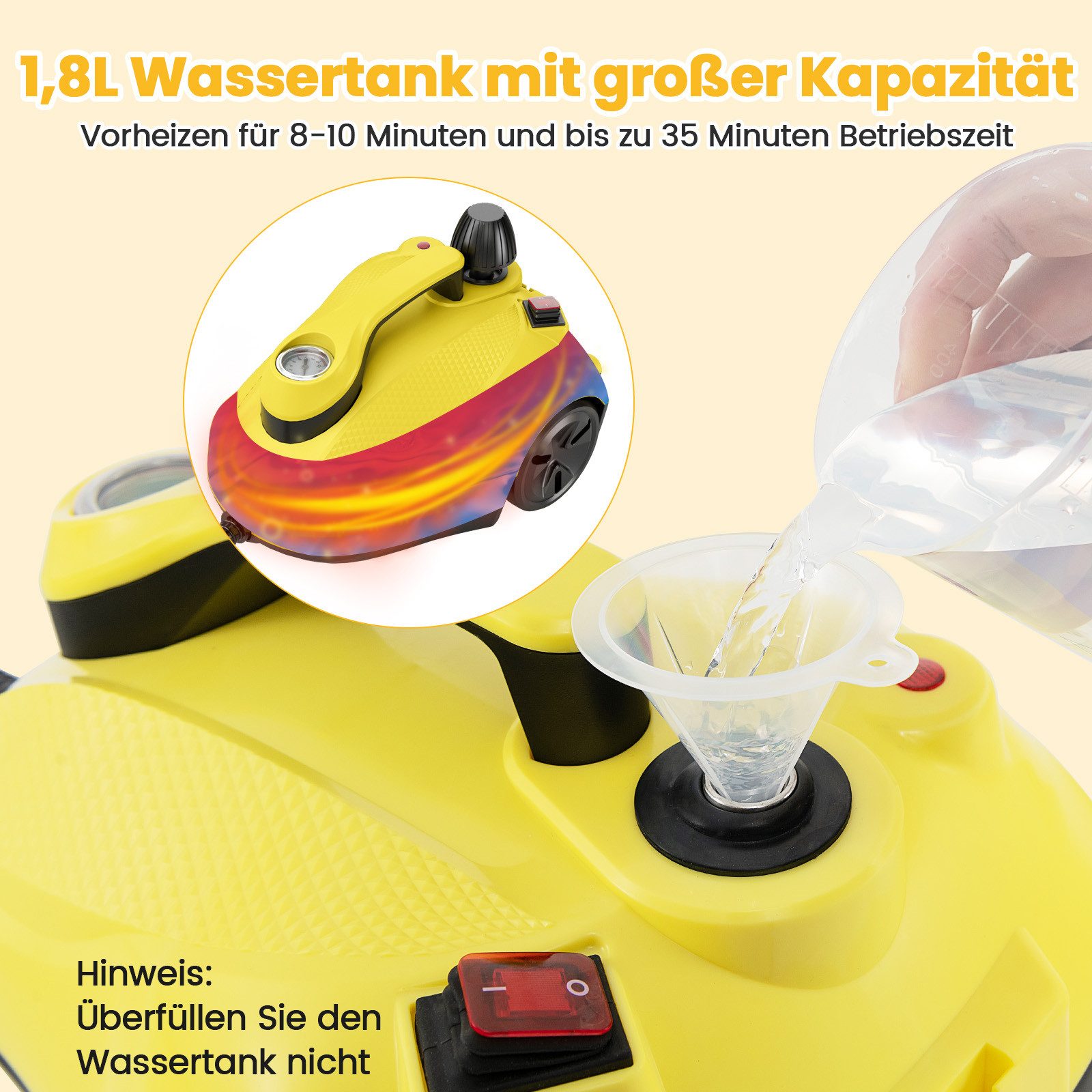 COSTWAY Dampfreiniger, 2000 W, 5 Bar, mit 1,8L Tank, bis 160 °C