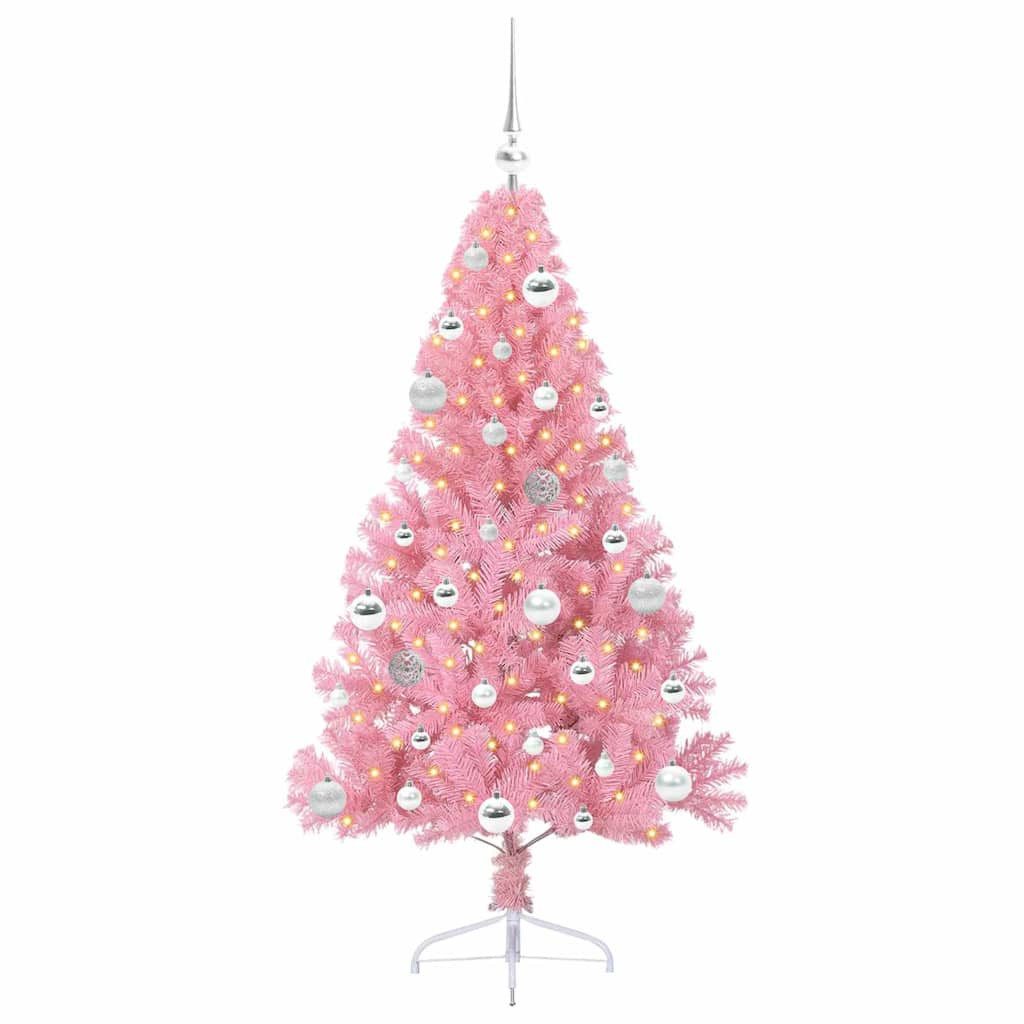vidaXL Künstlicher Weihnachtsbaum Künstlicher vorbeleuchteter Weihnachtsbaum Rosa 150 cm PVC