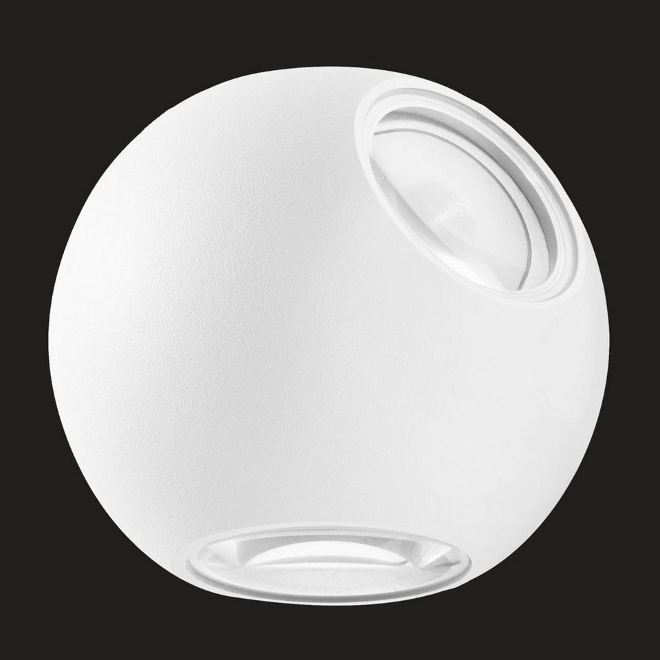 AEG LED Außen-Wandleuchte Gus, LED wechselbar, Warmweiß, Ø 10 cm, 550 lm,  warmweiß, Alu-Druckguss/Glas, weiß
