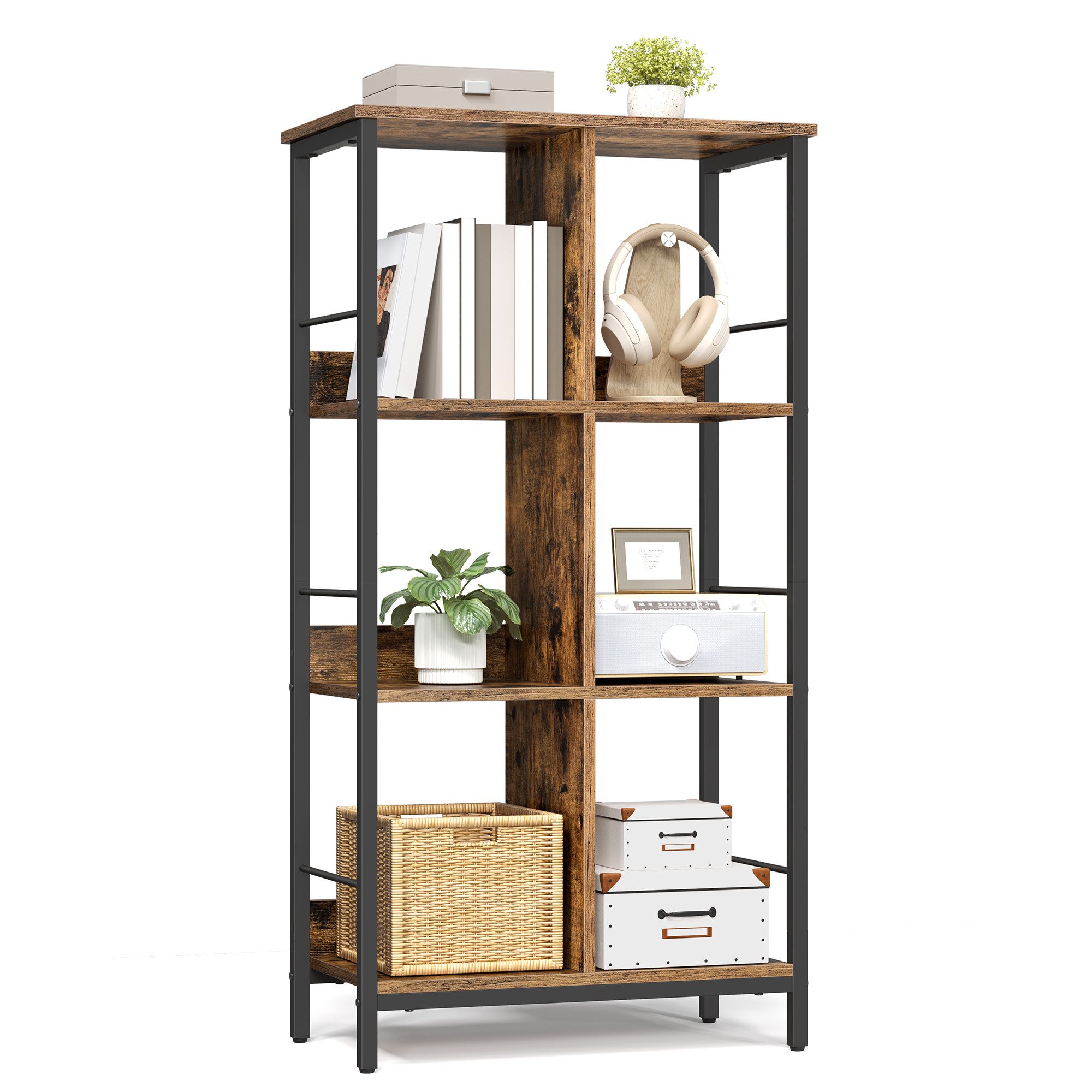VASAGLE Bücherregal für Wohnzimmer, Schlafzimmer, Arbeitszimmer, Küche, Regal mit 3 Ebenen, Standregal mit 6 Fächern, 30 x 60 x 114 cm