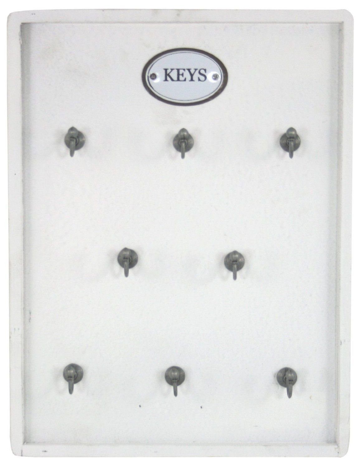 Moritz Schlüsselbrett 27x36cm Keys 8 Haken mit Rahmen weiß, Schlüsselkasten  Vintage Schlüsselbox Schlüsselleiste Schlüsselhaken