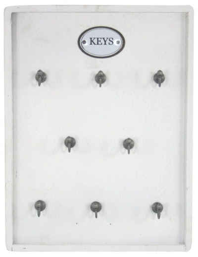 Moritz Schlüsselbrett 27x36cm Keys 8 Haken mit Rahmen weiß, Schlüsselkasten Vintage Schlüsselbox Schlüsselleiste Schlüsselhaken