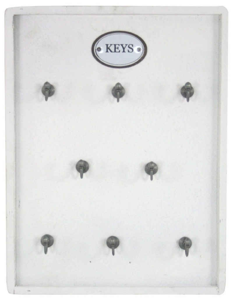 Moritz Schlüsselbrett »27x36cm Keys 8 Haken mit Rahmen weiß«, Schlüsselkasten Vintage Schlüsselbox Schlüsselleiste Schlüsselhaken Schlüsselboard