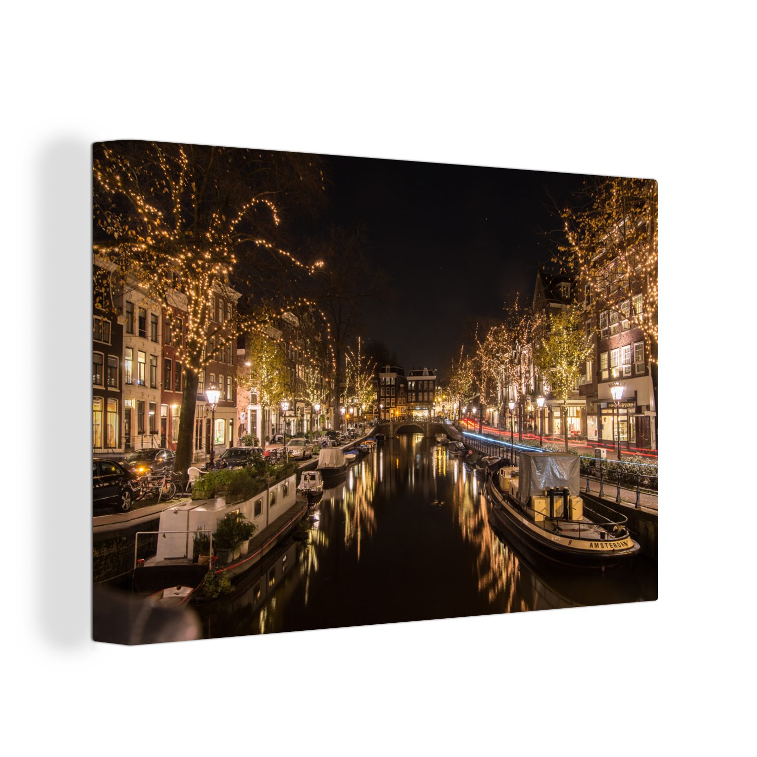 OneMillionCanvasses® Leinwandbild Winter - Licht - Amsterdam, (1 St), Wandbild Leinwandbilder, Aufhängefertig, Wanddeko, 30x20 cm
