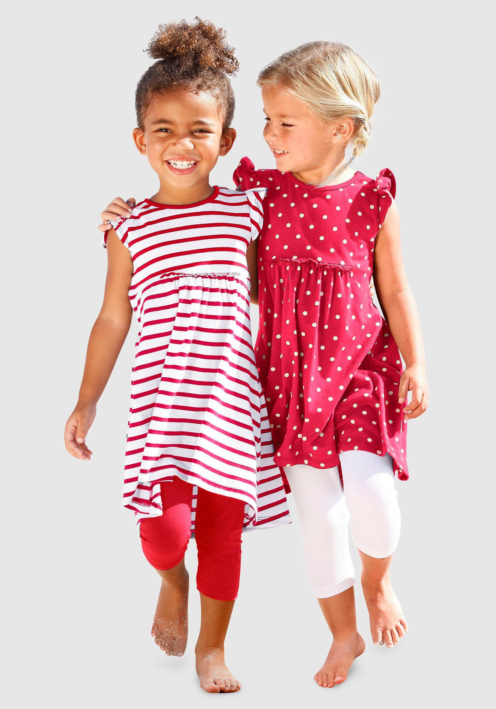 KIDSWORLD Jerseykleid für kleine Mädchen (Packung, 2-tlg), mit Punkten und Streifen