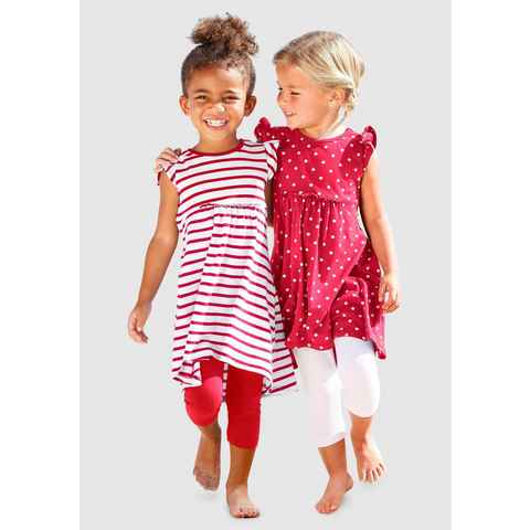 KIDSWORLD Jerseykleid für kleine Mädchen (Packung, 2-tlg), mit Punkten und Streifen