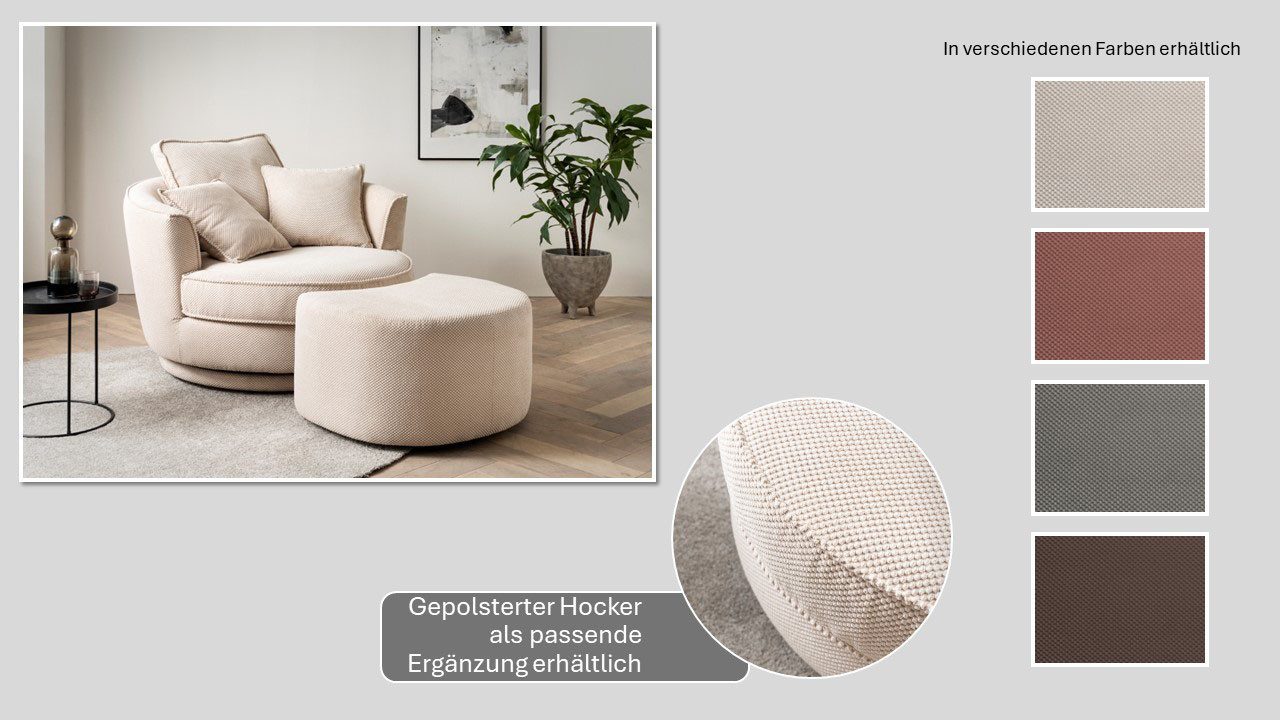 Home affaire Drehsessel MAISIE, Love Seat XXL, Lese-Sessel BIG-, Sessel in MEGA CORD u. Web-Velours, 360 Grad drehbar