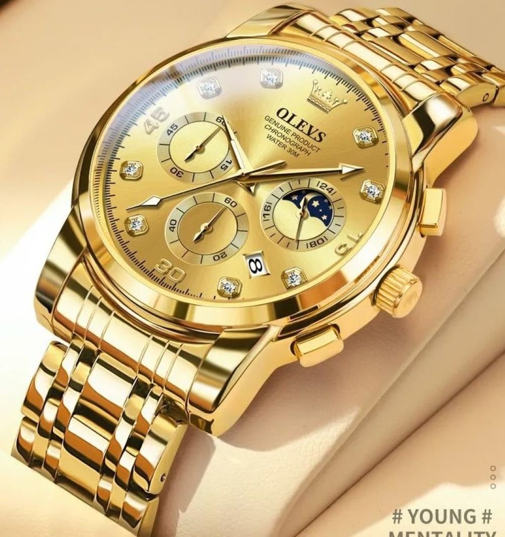 OLEVS Quarzuhr Herrenuhr Gold Chronograph Sortlich günstig online kaufen