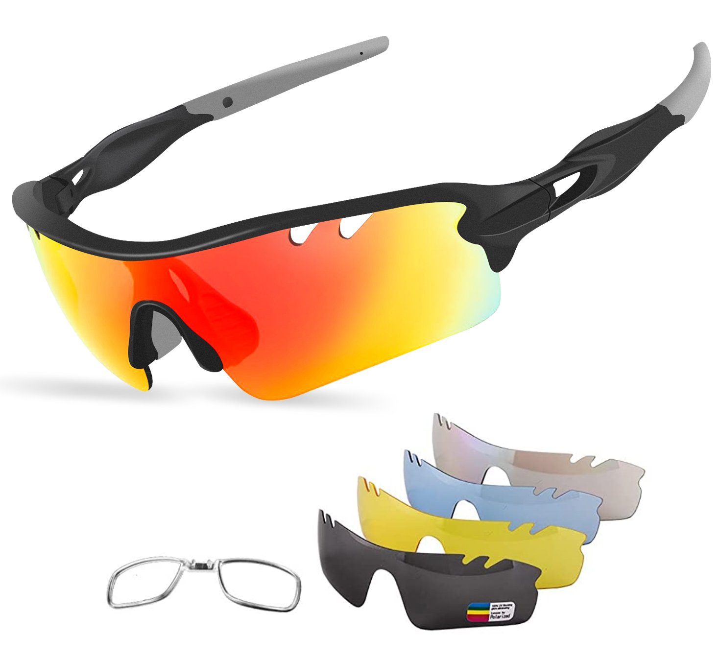 KIKAKO Fahrradbrille Fahrradbrille Herren Sportbrille Polarisierte Sonnenbrille für Herren und Damen mit 5 Wechselgläser Radbrillen für Outdooraktivitäten Polarisierten Sportbrillen Wandern Laufen Brille | Fahrradbrillen