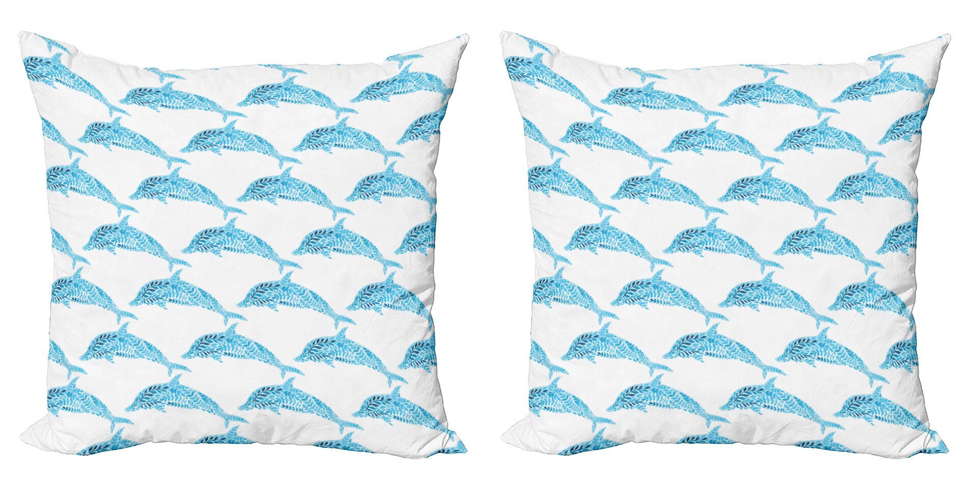Kissenbezüge Modern Accent Doppelseitiger Digitaldruck, (2 Abakuhaus Stück), Aqua Leaves Meer Dolphins