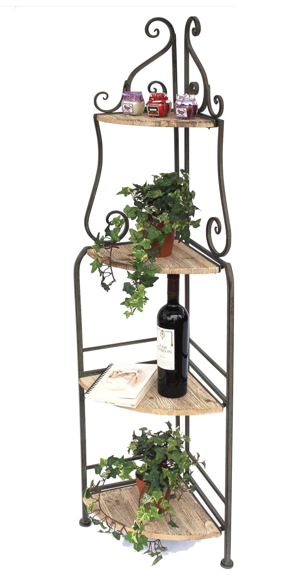 DanDiBo Eckregal Bücherregal Metall mit 4 Holzablagen Regal Malega 145 cm Badregal, Komplett zusammenklappbar Aufbewahrungsregal Leiterregal 12061