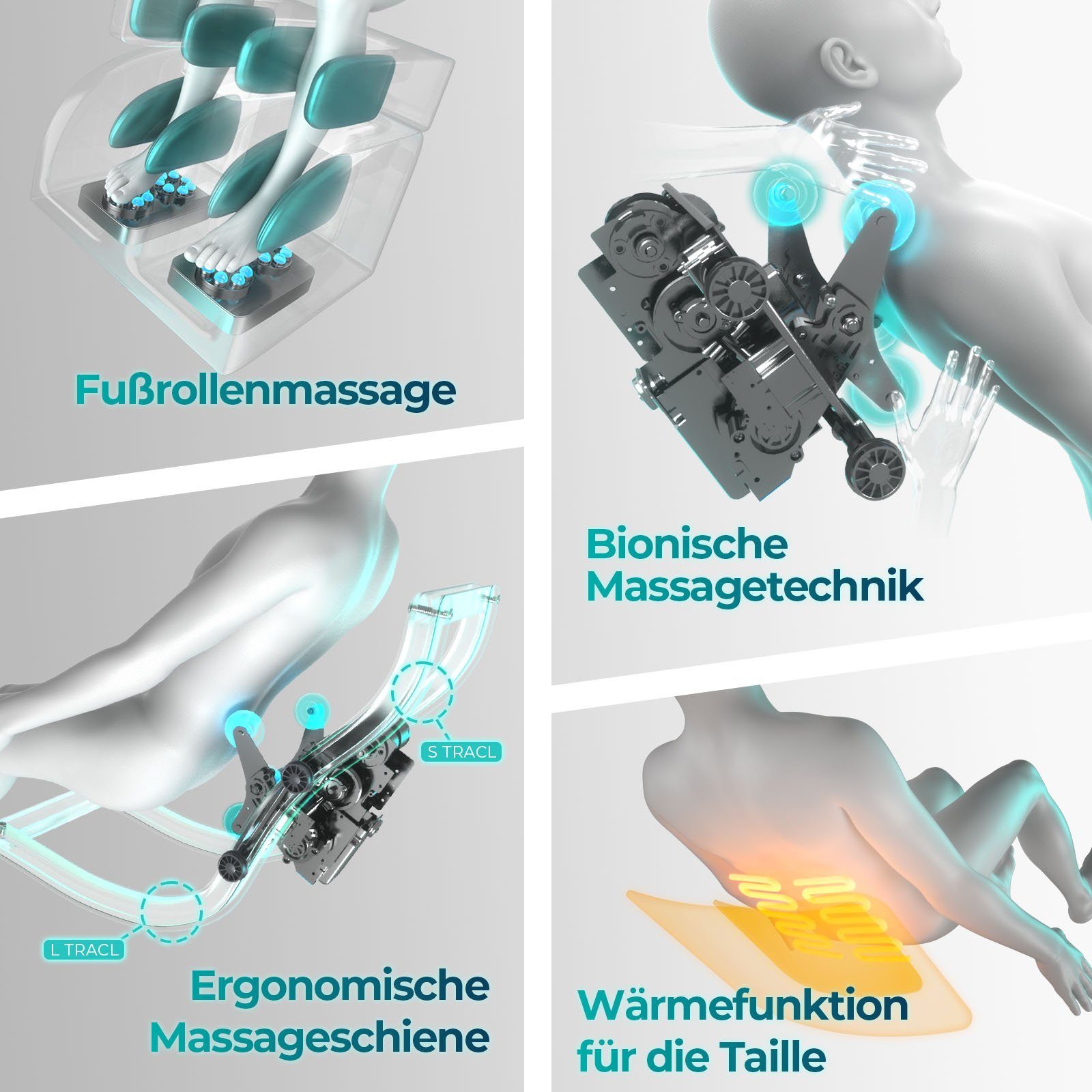 NAIPO Massagesessel Shiatsu Zero-Gravity Massagestuhl, Wärmetherapie, 3D Surround-Sound, USB, Bluetooth, Award Winner – Bild 4 von 5