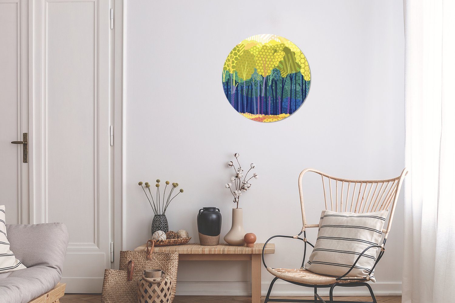Wandsticker Wald in Rund, MuchoWow Kinderzimmer, Tapetenaufkleber, von St), für Illustration Wohnzimmer Eine grünen Tapetenkreis (1 Bäumen einem