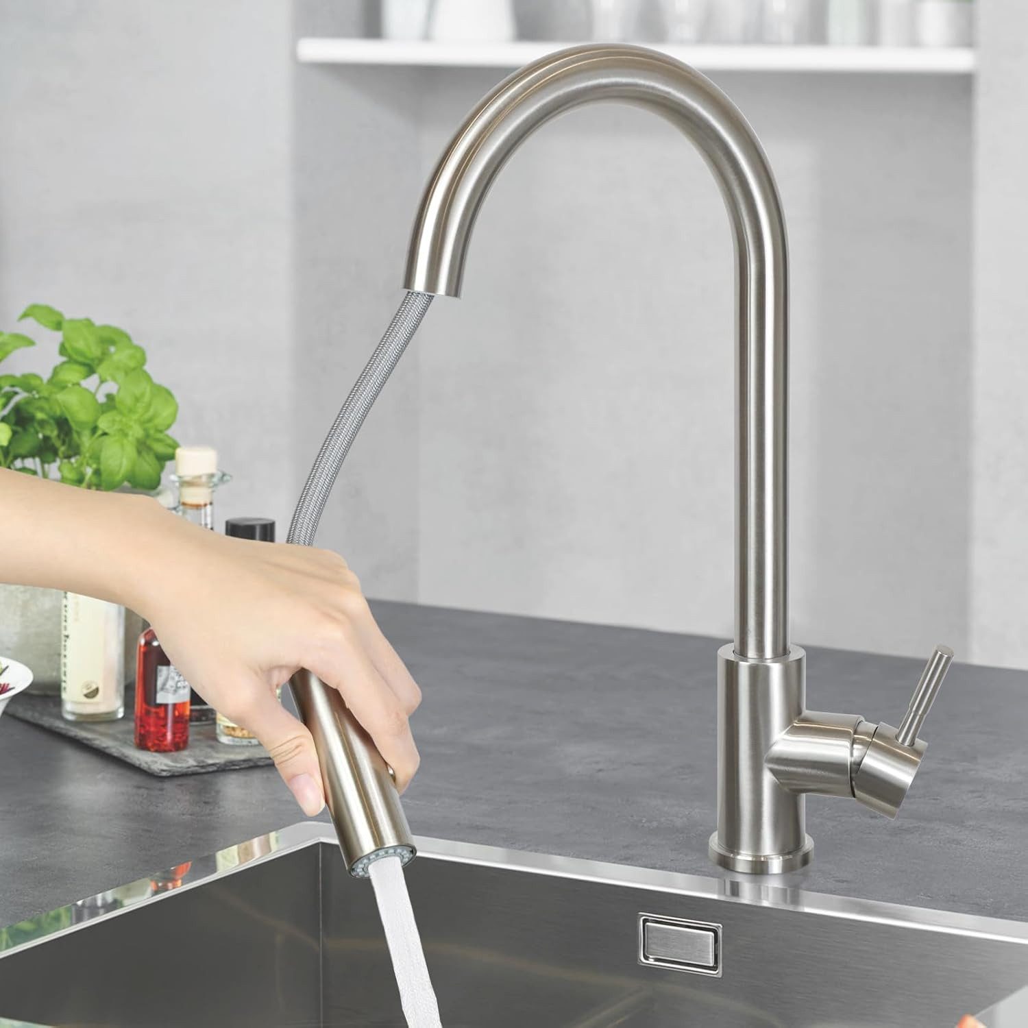 ZMH Küchenarmatur Schwarz/Nickel Brause Edelstahl 360° Drehbar Ausziehbar 2 Strahlarten (1-St) Badzimmer Mischbatterie Spüle