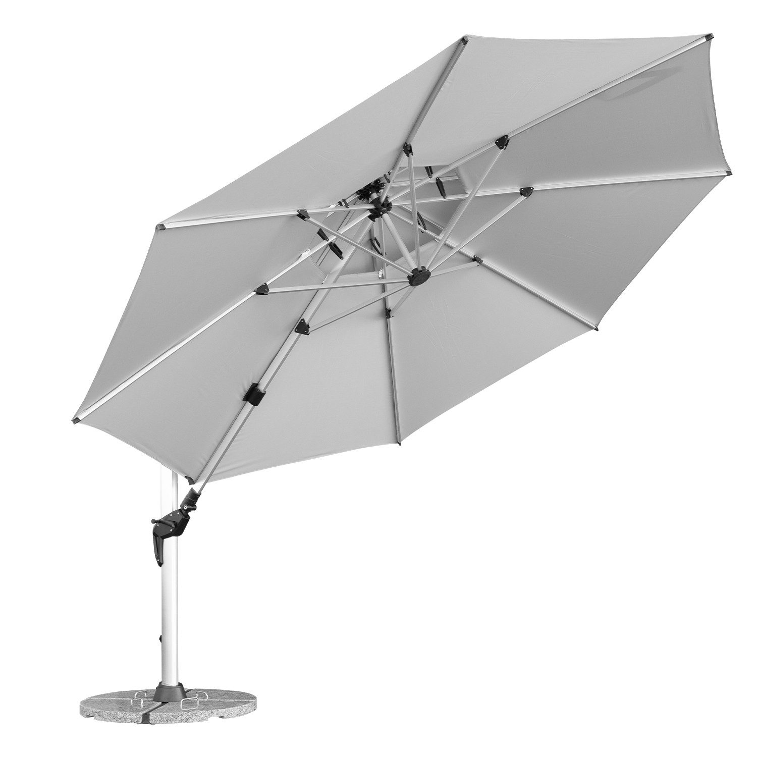 anndora Ampelschirm Sonnenschirm 4 Meter rund mit Aluminiumgestell, mit Granitplattenständer, Kurbelöffnung - doppeltes Winddach - Streben und Gestell aus Aluminium