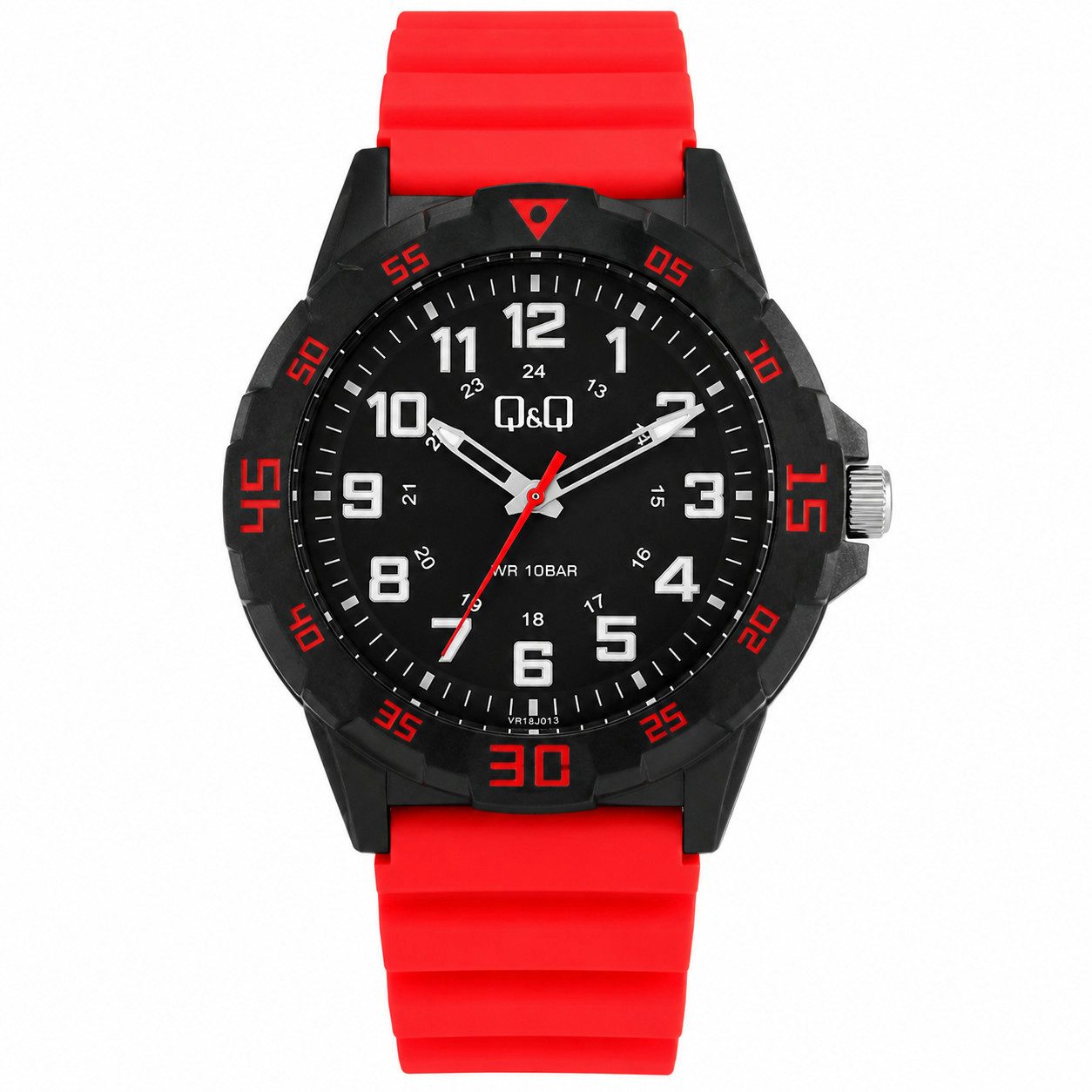 Q&Q Quarzuhr VR18J013Y Schwarz Rot Resinband 43 mm 10 ATM