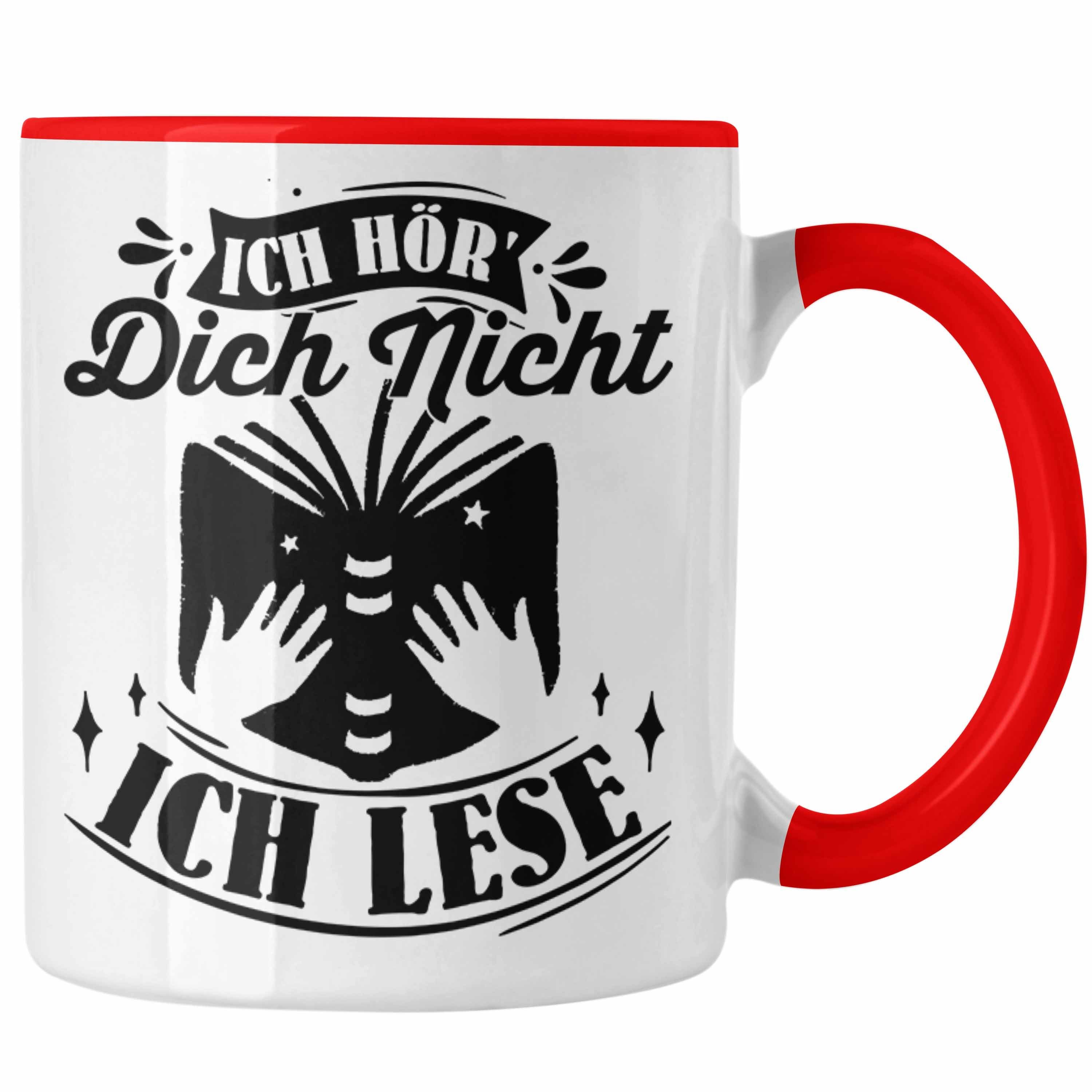 Trendation Tasse Leseratte Geschenk Tasse Bücher Lesen Leser Geschenkidee Kaffee-Becher Rot