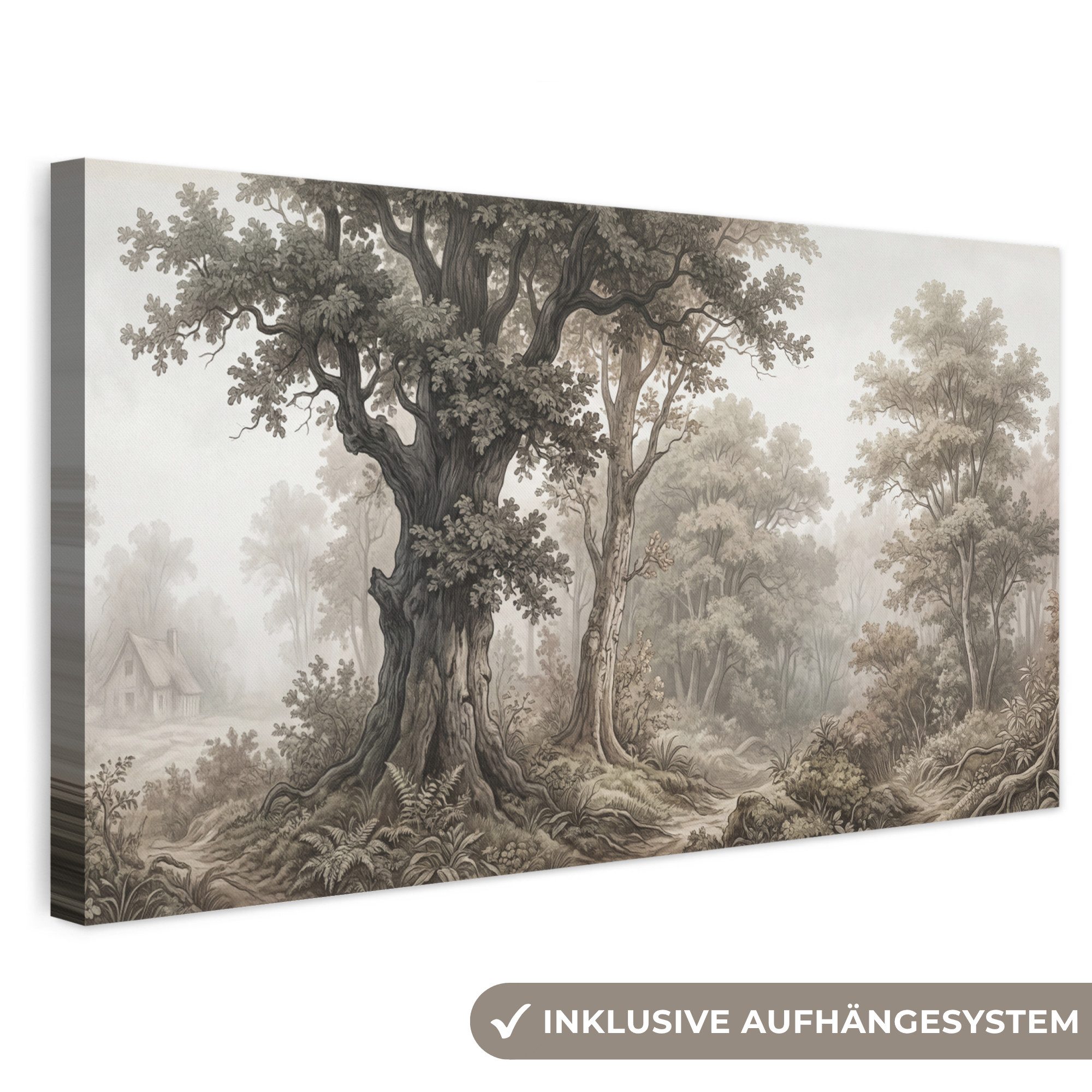 OneMillionCanvasses® Leinwandbild Panorama Natur - Wald - Eiche, Fotodruck (1 St), Wandbild, Deko Schlafzimmer Wohnzimmer Flur 40x20 cm