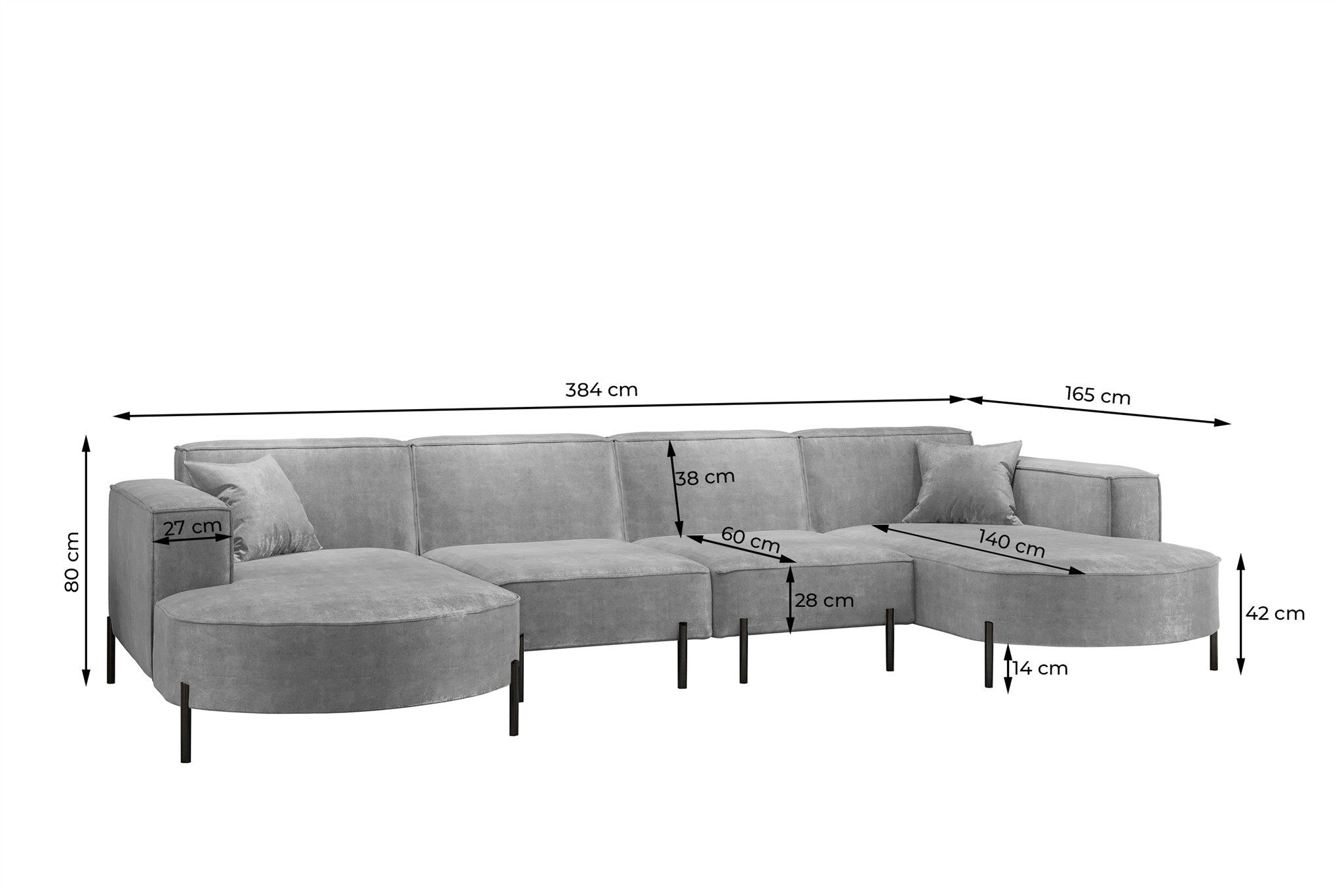 Fun Möbel Wohnlandschaft U-Form Sofa FUN MALAGA XL in Stoff, inkl. 2 Zierkissen, Rundumbezug