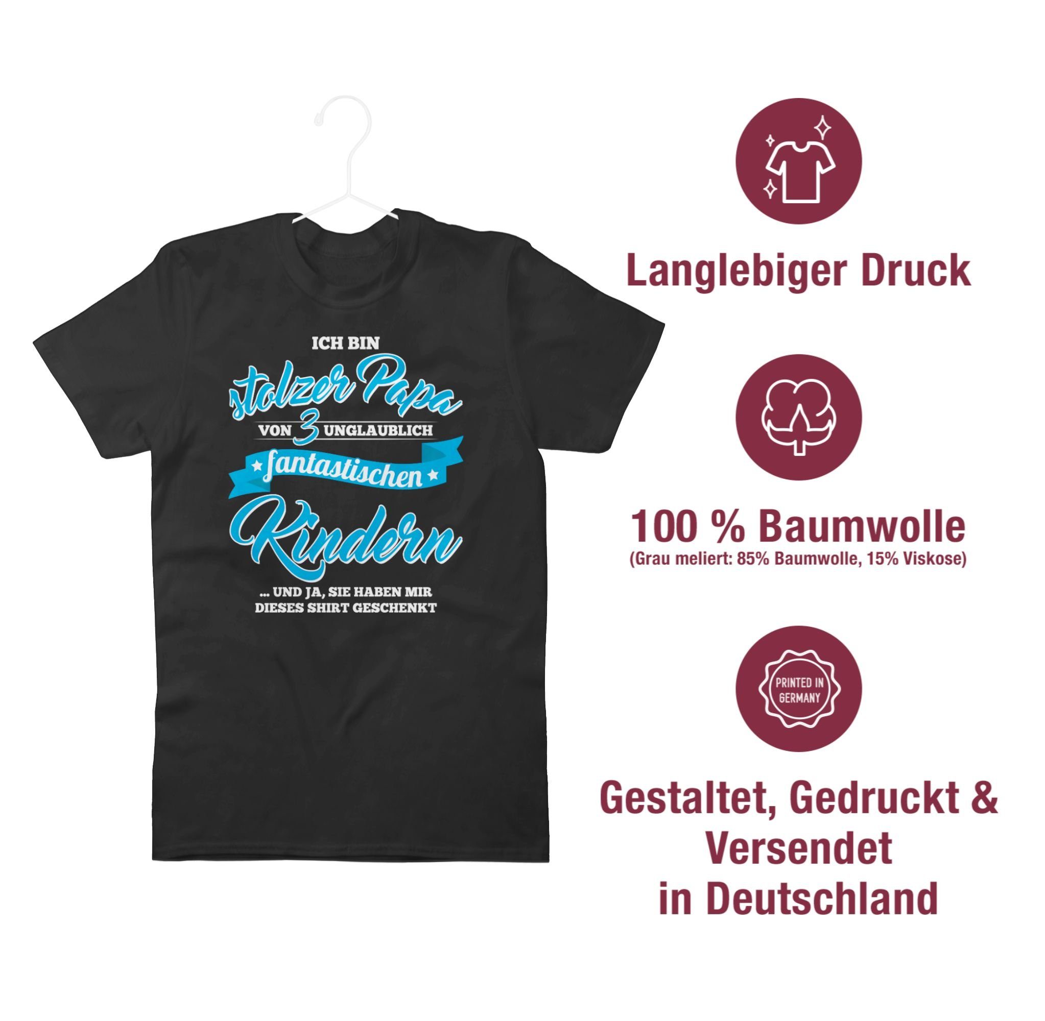 Stolzer Geschenk Schwarz T-Shirt Vatertag Kinder Papa Shirtracer Papa für Fantastische 1 3
