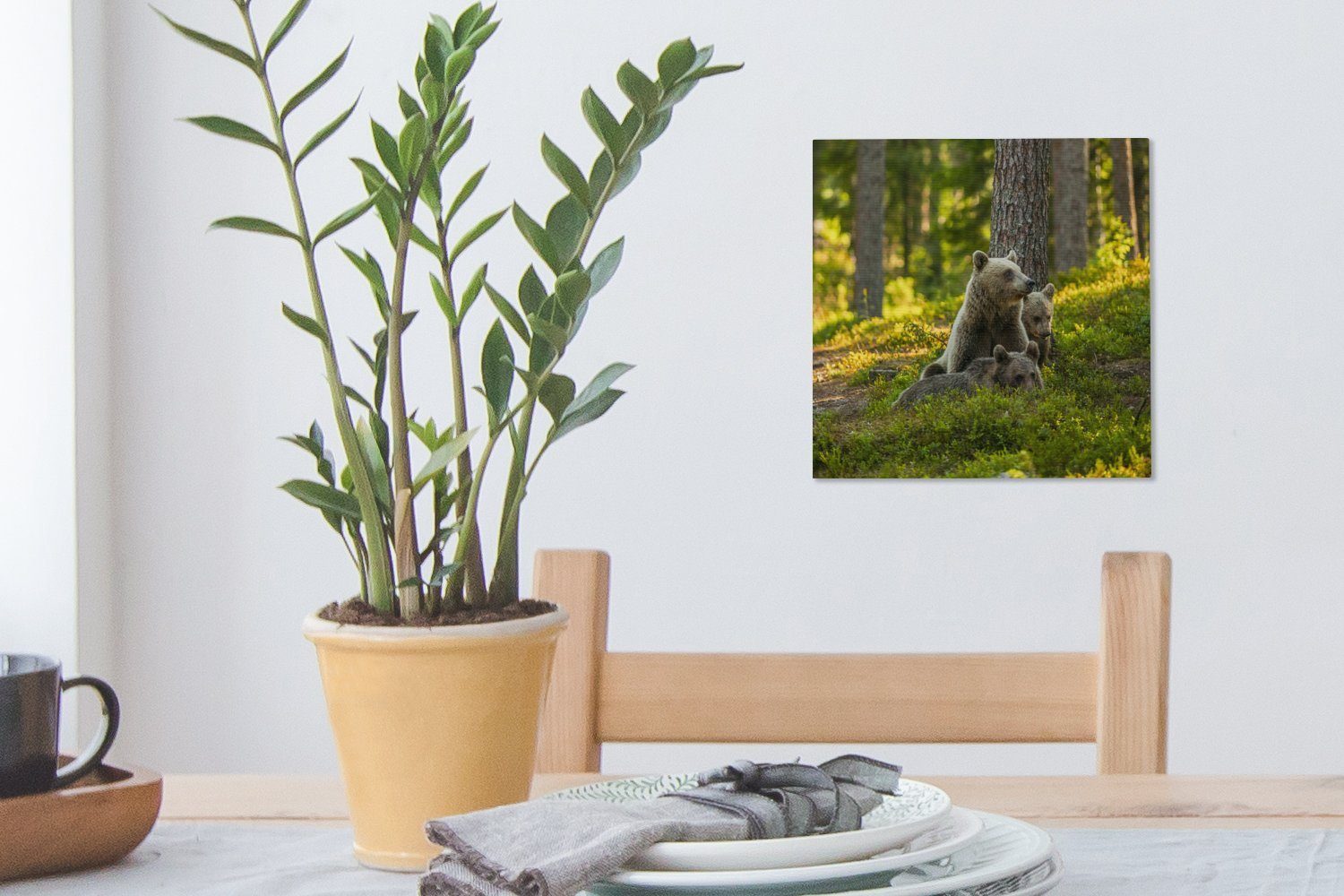 Bilder St), OneMillionCanvasses® (1 Leinwand Bär Leinwandbild - - Wald, Wohnzimmer für Schlafzimmer Braun