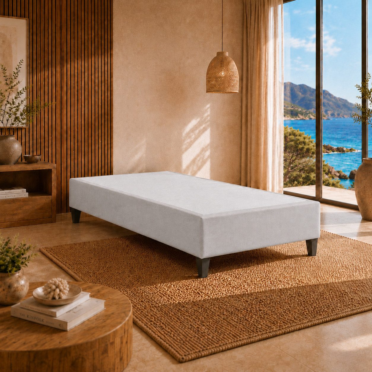 Best for Home Boxspringbett Boxspringbettgestell aus Massivholz in verschiedenen Größen (Bettgestell / Seniorenbett / Jugendbett / Kinderbett, 1-St., Bettgestell ohne Matratze, optional mit Kopfteil), Massivholzrahmen, Trinity-Stoffbezug, wasserdicht, abr