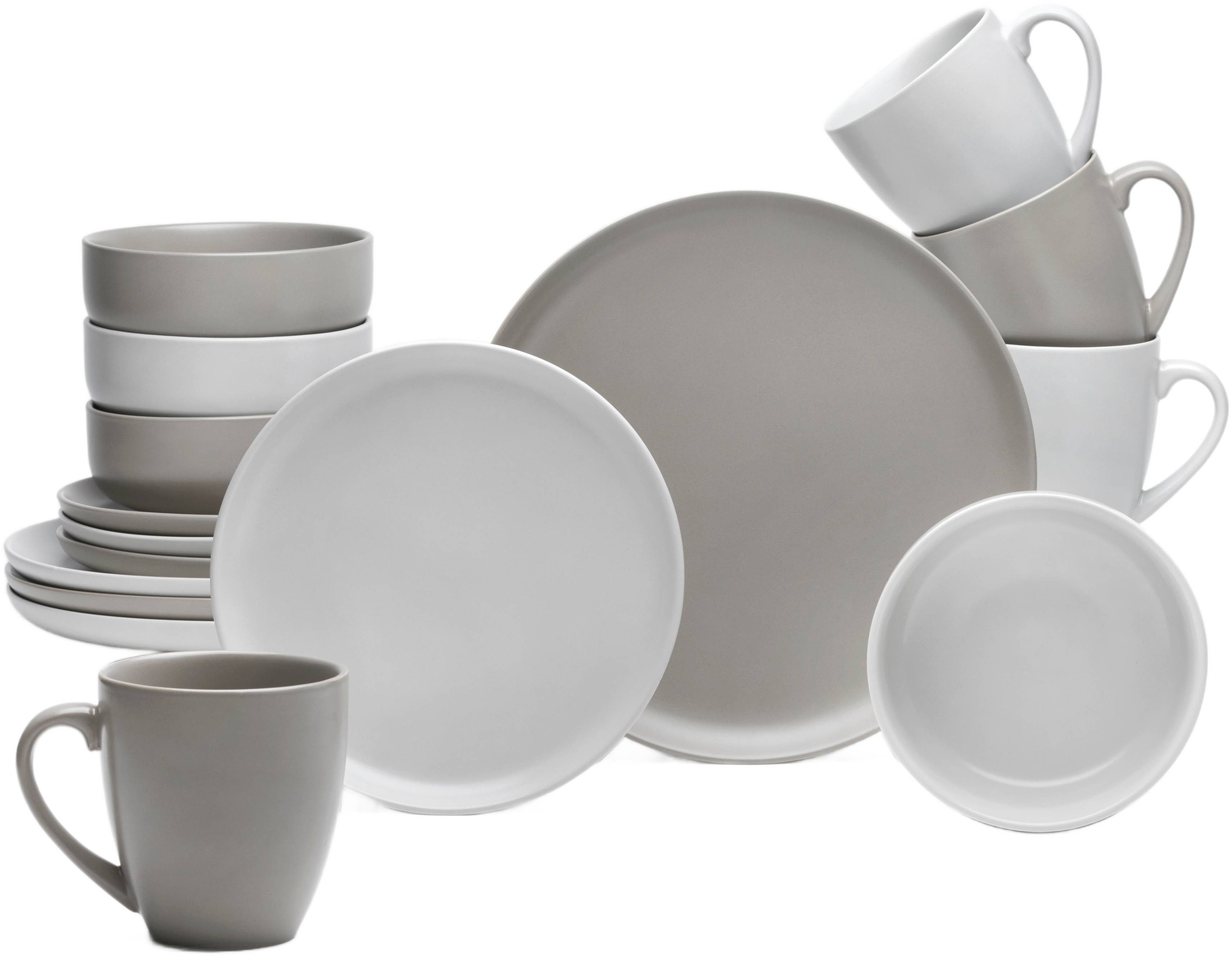 van Well Комбинированное обслуживание Geschirr-Set Stockholm, 16-teilig (16-tlg), 4 Personen, Steingut, rund, sand/taupe, spülmaschinen- und mikrowellengeeignet