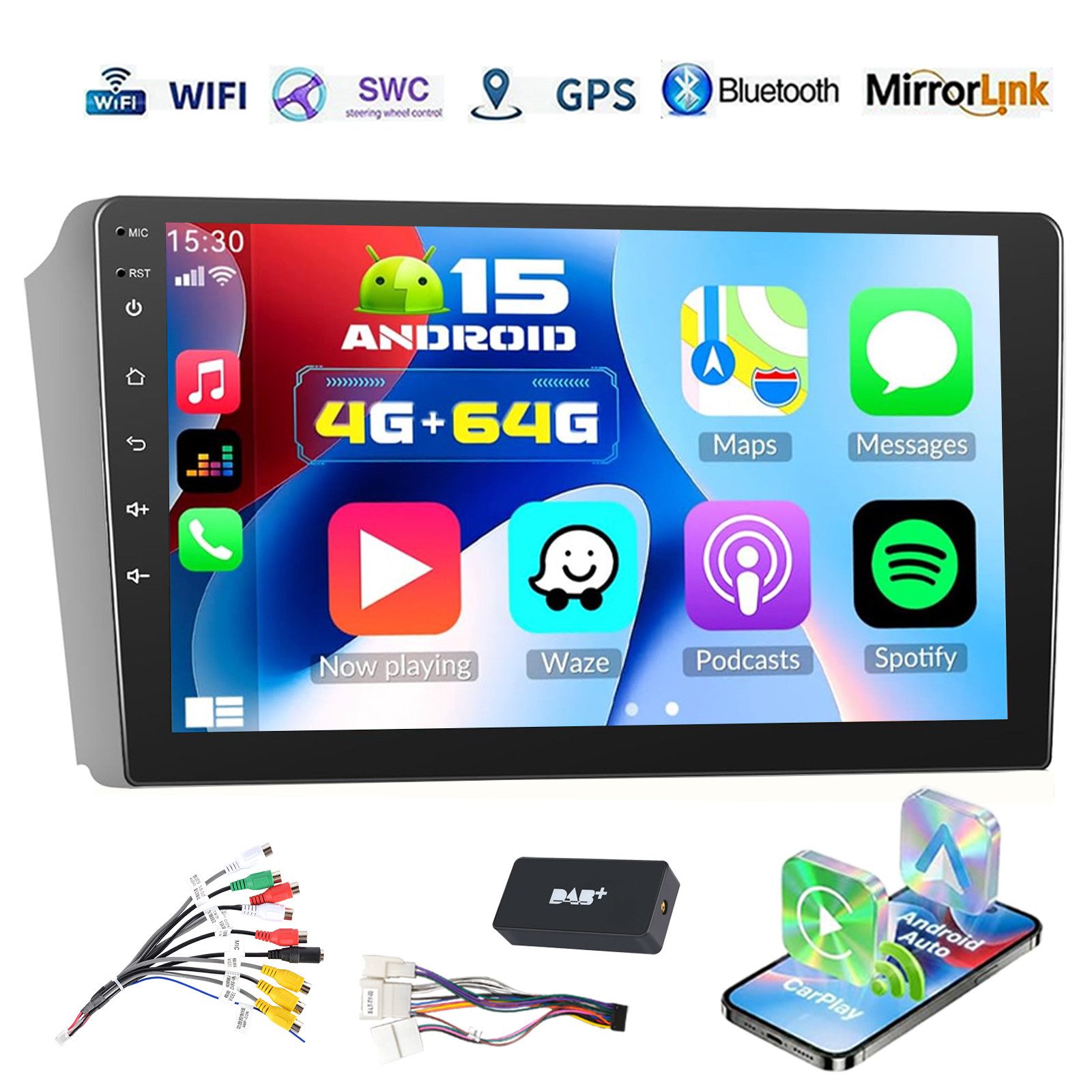ESSGOO DAB+ Für Toyota Avensis T25 2002-08 Android15 Autoradio Carplay GPS FM Autoradio (RDS, 4+64GB(optional), FM, GPS, 1280*720, DAB+ (optional), WIFI, SWC, Carplay Android Auto Bluetooth EQ USB GPS Navi WIFI Touchscreen)