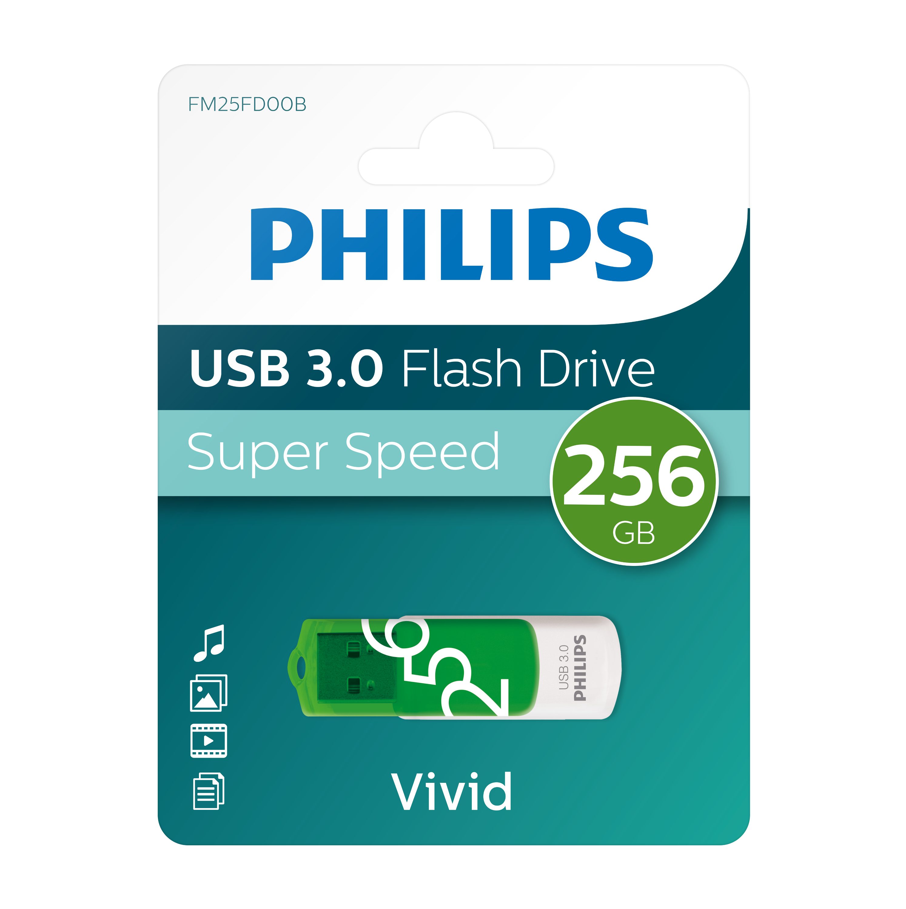 Philips FM25FD00B/00 USB-Stick (USB 3.0, Lesegeschwindigkeit 100,00 MB/s, Spring Green®, 256GB, Schutzkappe, LED, 1er Pack)