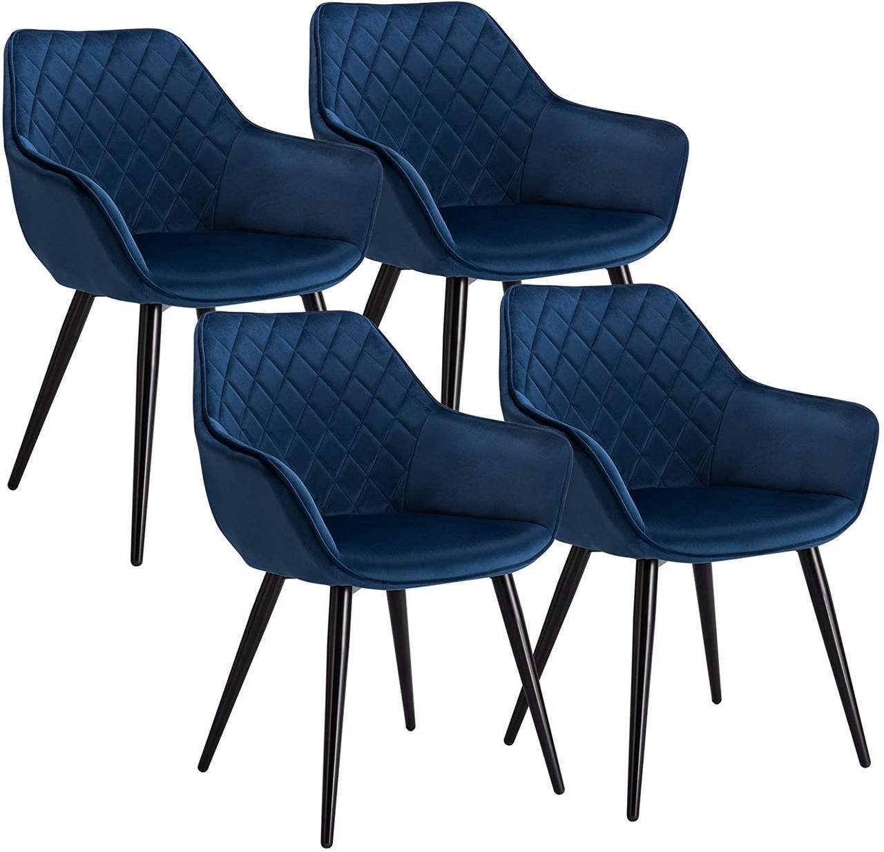 Woltu St), Stuhl, Esszimmerstuhl Blau Samt Design (4 Metall mit Armlehnen,