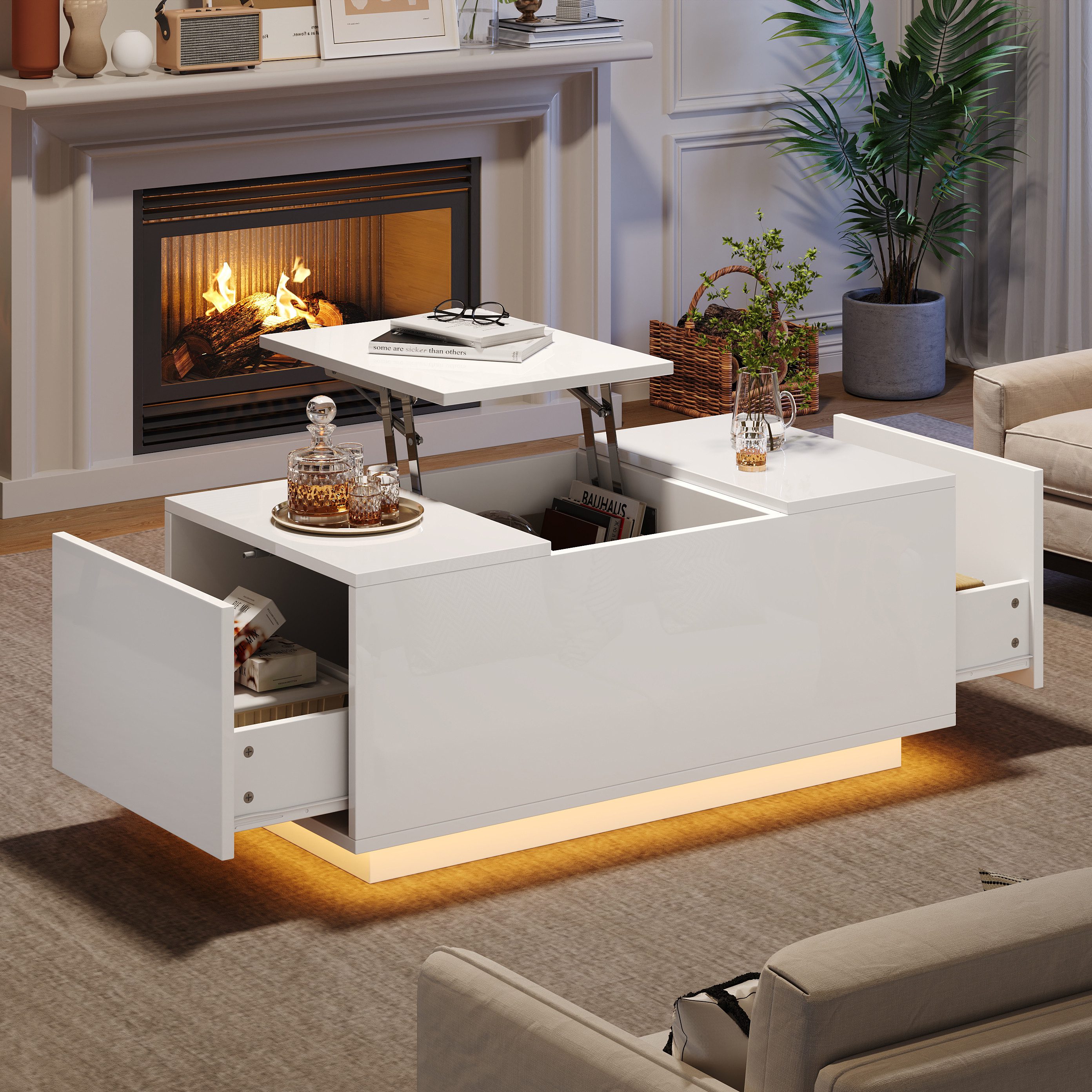 Merax Couchtisch hochglanz Lift-Top Sofatisch mit Hebeplatte (Kaffeetisch W günstig online kaufen