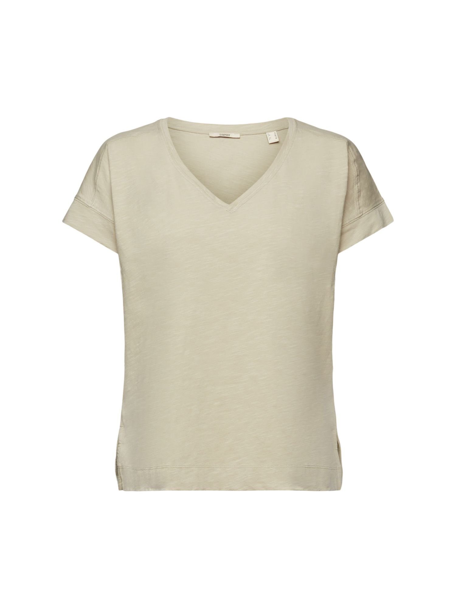 Esprit T-Shirt Baumwoll-T-Shirt mit V-Ausschnitt (1-tlg) DUSTY GREEN