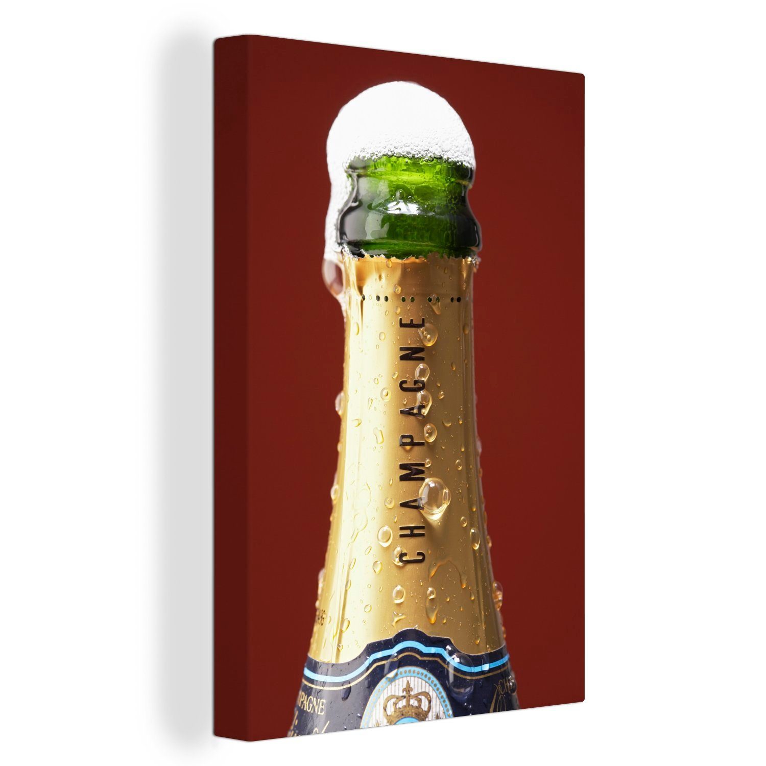 OneMillionCanvasses® Leinwandbild Champagnerflasche läuft über, (1 St), Leinwandbild fertig bespannt inkl. Zackenaufhänger, Gemälde, 20x30 cm