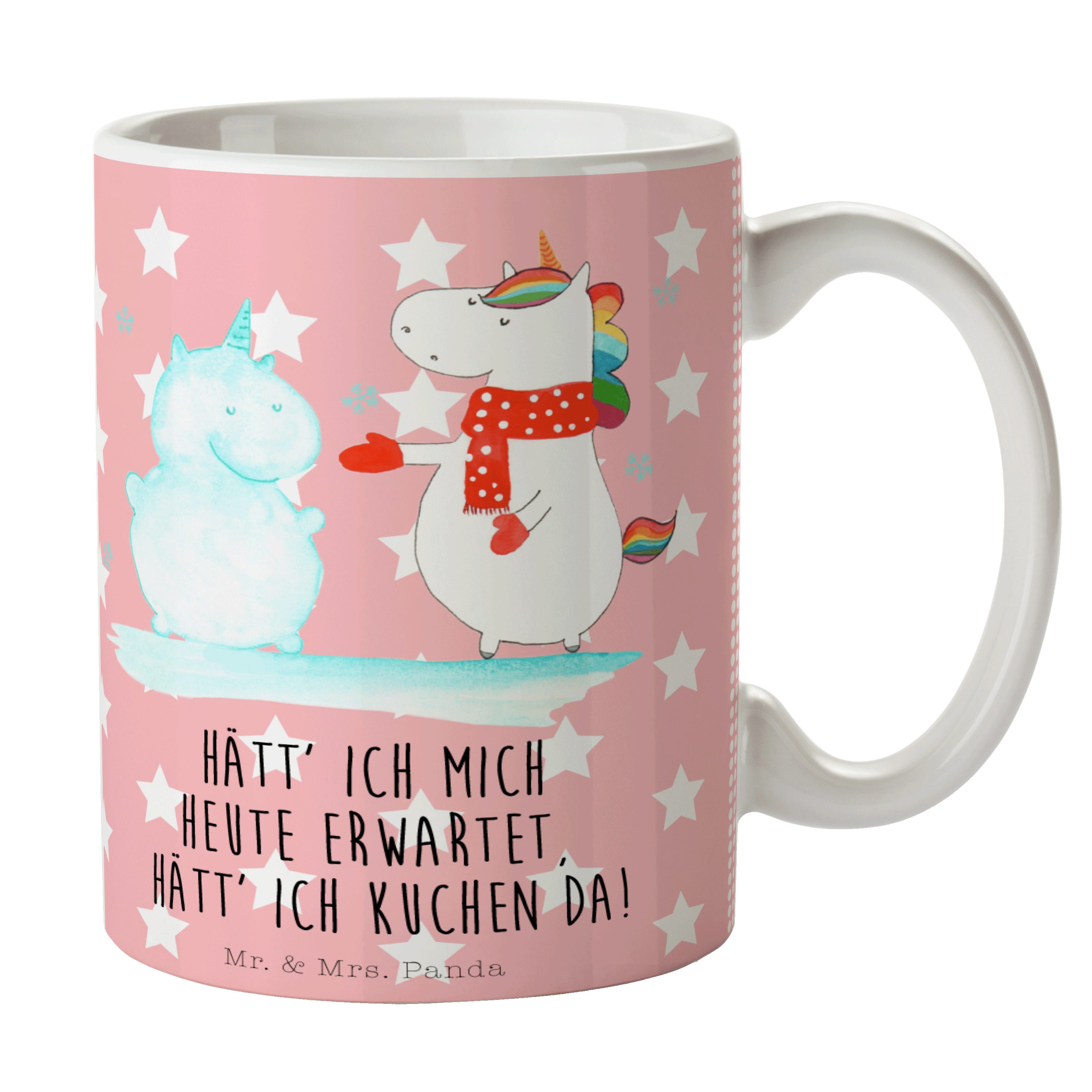 Mr. & Mrs. Panda Tasse Einhorn Schneemann - Rot Pastell - Geschenk, Unicorn, Handschuhe, Ein, Keramik