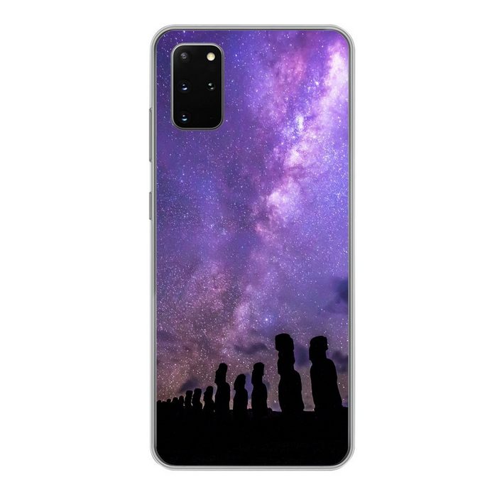 MuchoWow Handyhülle Sternenhimmel über den Moai-Statuen auf Rapa Nui Phone Case Handyhülle Samsung Galaxy S20 Plus Silikon Schutzhülle