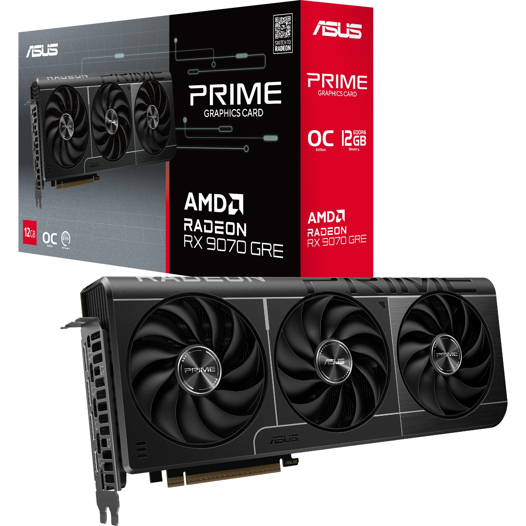 Asus ASUS Radeon RX 9070 GRE PRIME OC, Grafikkarte, (RDNA4, GDDR6, 2x Grafikkarte (12 GB, RDNA4, GDDR6, 2x DisplayPort, 2x HDMI)