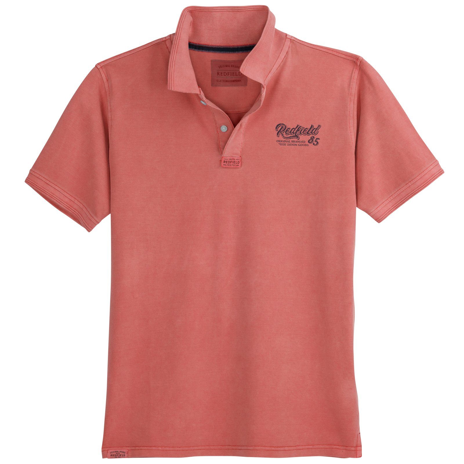 Redfield koralle Poloshirt bedruckt Look redfield Herren Used Große Größen Poloshirt
