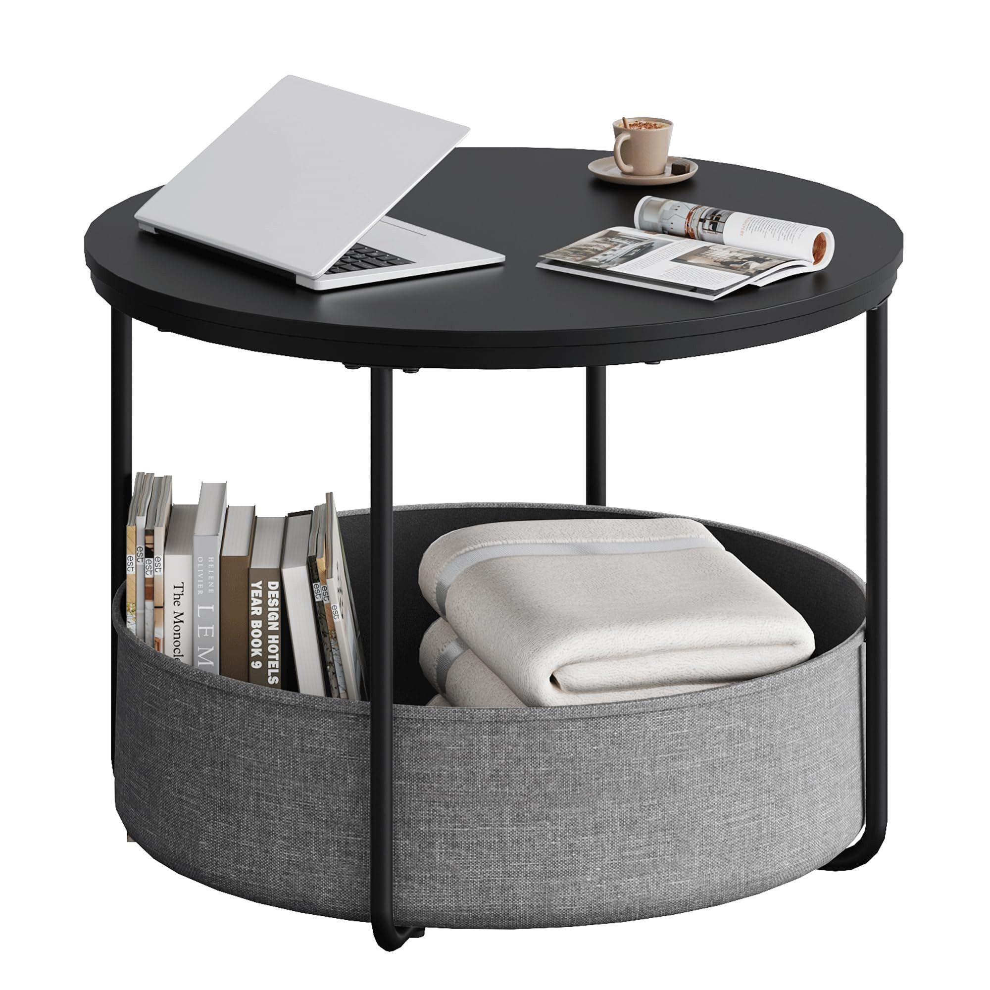 WLIVE Couchtisch rund, Beistelltisch mit Stoffkorb, Aufbewahrung, Weiß matt günstig online kaufen