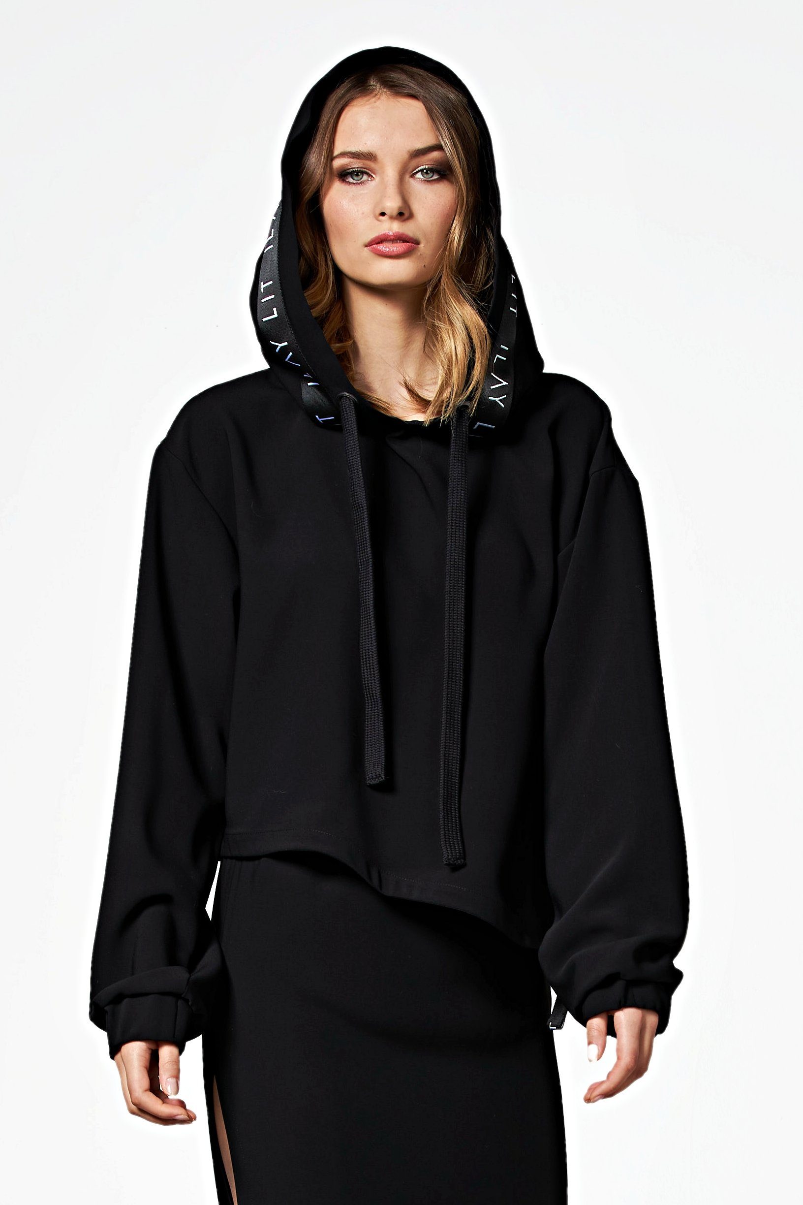 ILAY Lit Kapuzentop Dawn Hoodie mit Seidenkapuze, Black