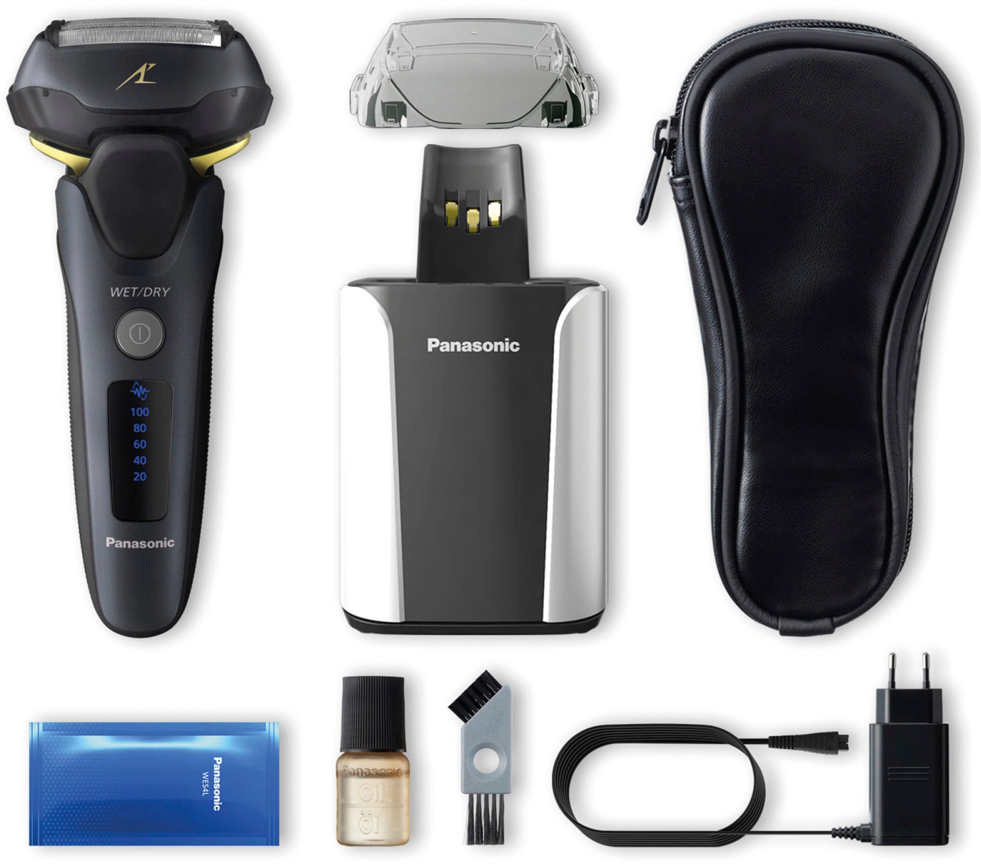 Panasonic Elektrorasierer ES-LV97-K803, Nass/Trocken-Rasierer, Clean&Charge-Station, ausklappbarer Langhaarschneider, Linearmotor, inkl. Reinigungs-& Ladestation