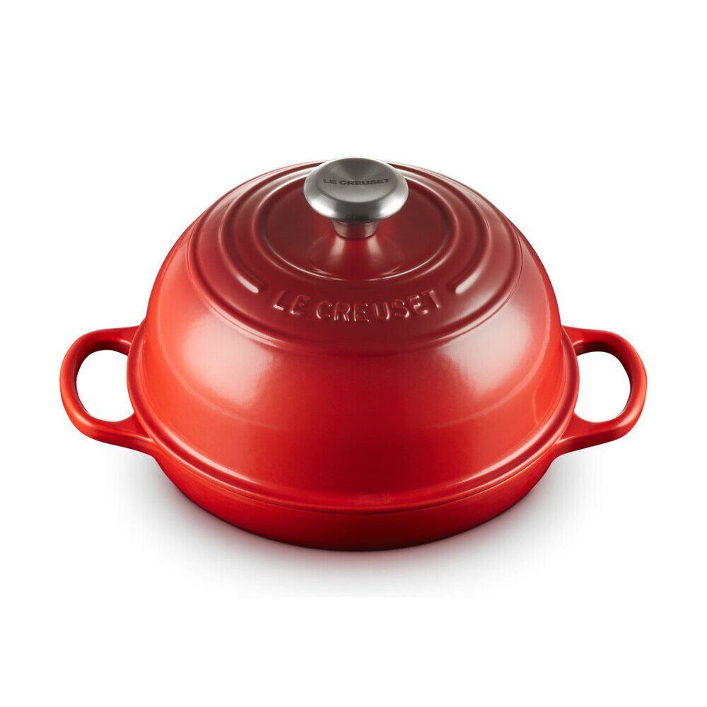 LE CREUSET Bräter Brot-Bräter 24 cm Signature Kirschrot, Emailliertes Gusseisen, Brottopf, Cocotte, zum Brotbacken & Schmoren, Ø24cm, Made in France