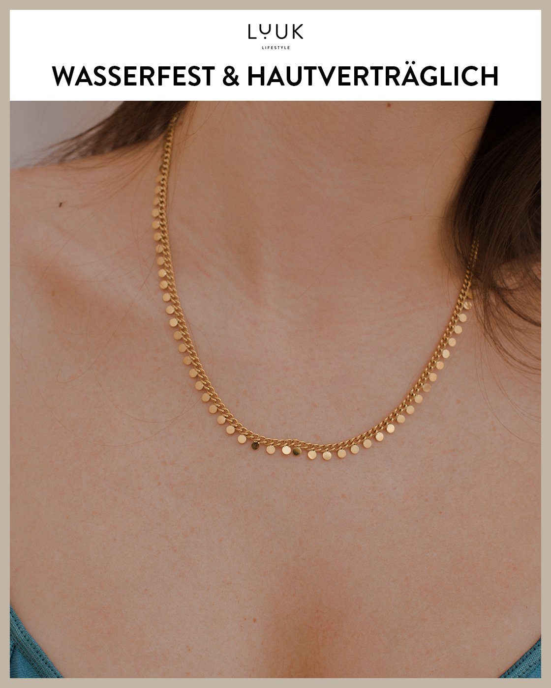 LUUK LIFESTYLE Edelstahlkette für Anhängern, Coins, Roségold Modeschmuck Sommertrend, Chic Style, Frauen, Modeaccessoire, vielseitig Plättchen kombinierbar, alltagstaugliches Boho Coins