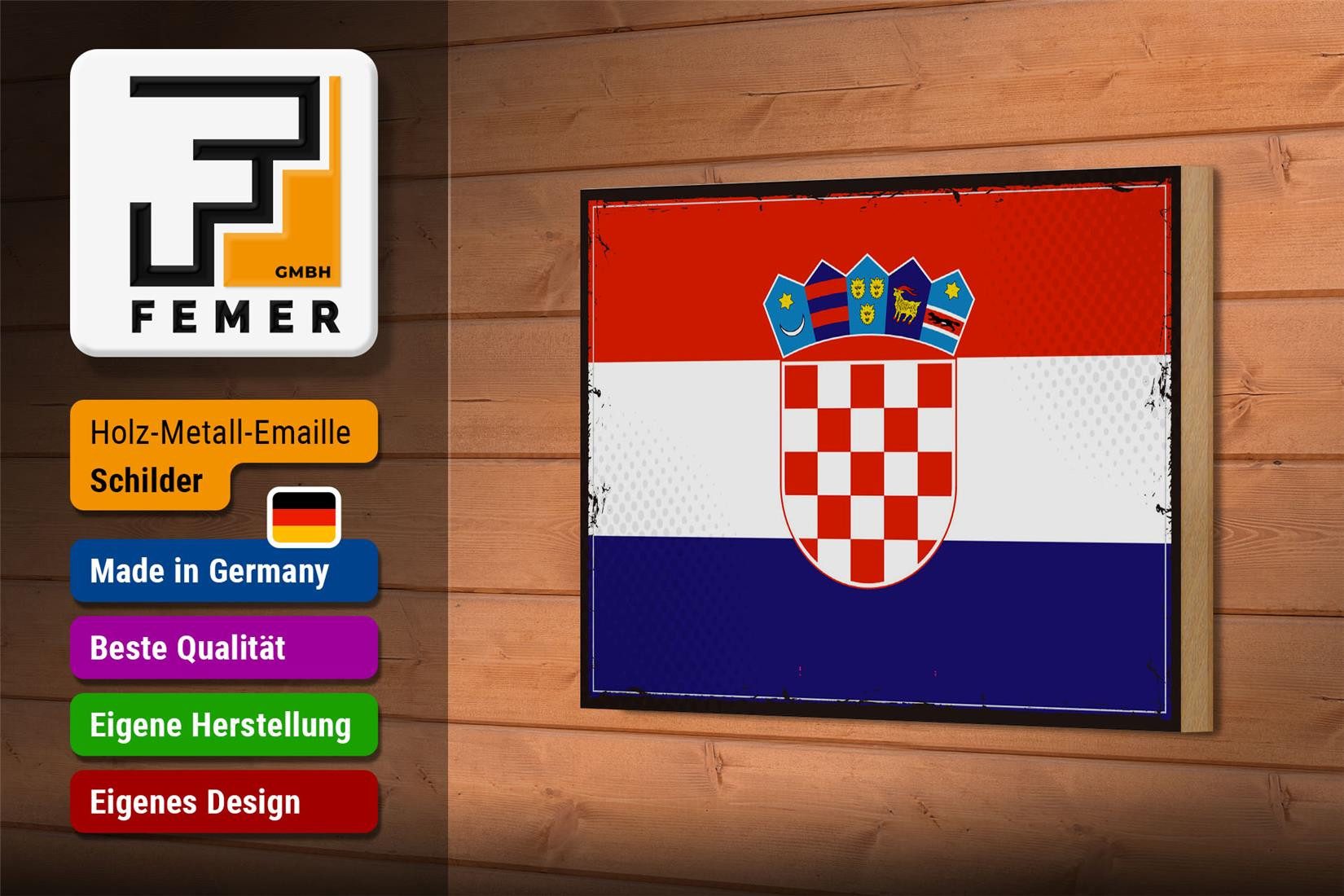 Femer GmbH Holzbild Flagge Kroatiens 18x12 cm Retro Flag of Croatia, Flaggen (1 St), Glatte Holzfaserplatte (MDF), vorn beschichtet